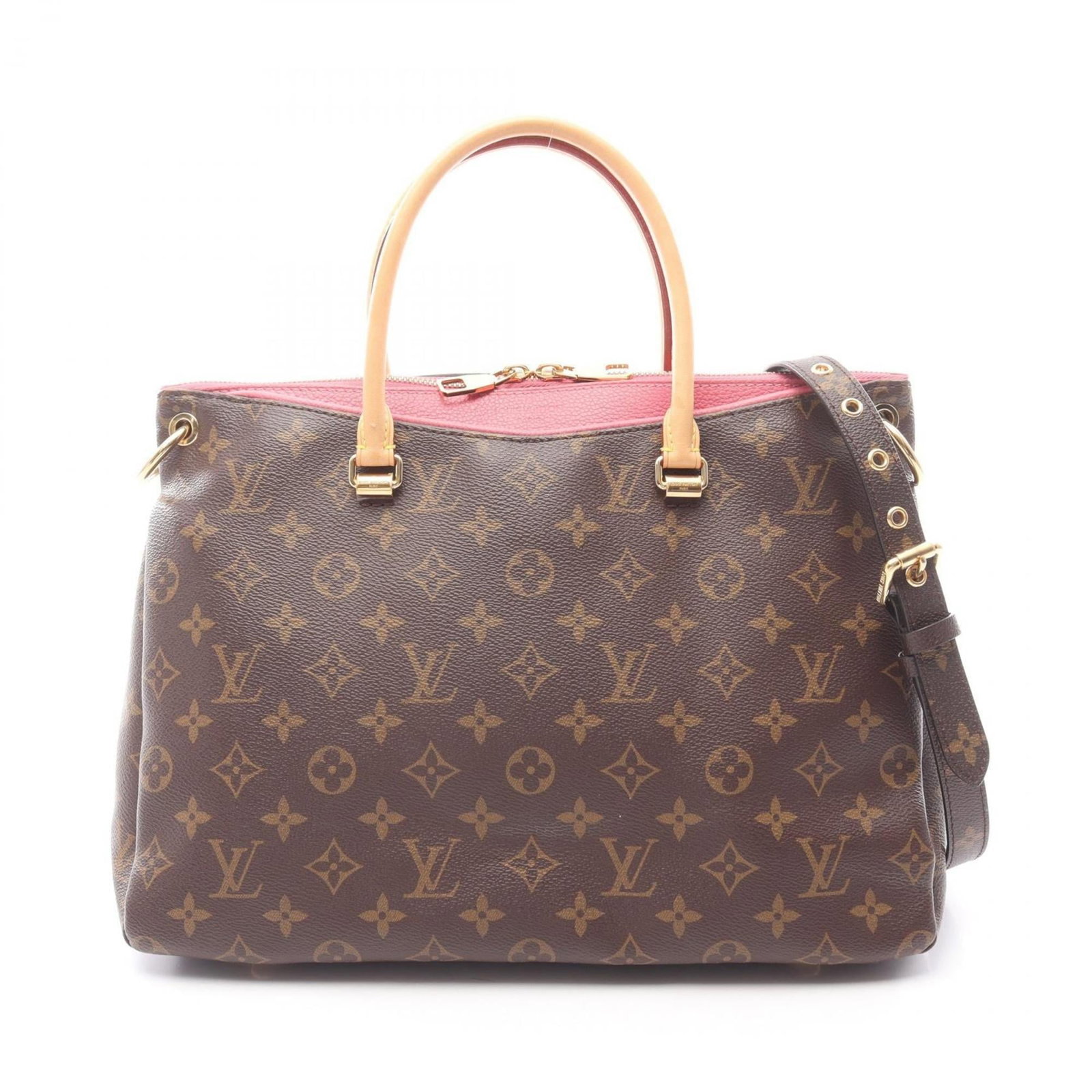 Louis Vuitton Coated Canvas and Leather Handbag: Louis Vuitton Coated Canvas and Leather Handbag A luxurious and timeless piece, this Louis Vuitton handbag boasts a striking combination of coated canvas and supple leather in rich brown and bold red