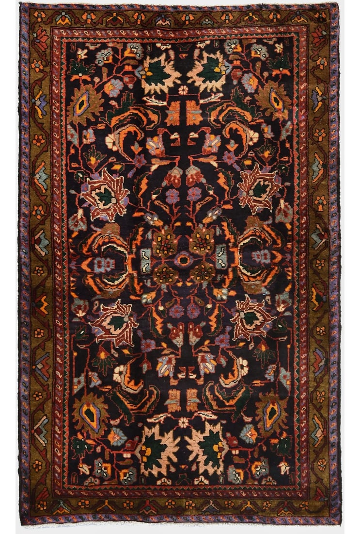Dark Purple-Navy Floral Traditional Carpet - 4x7 Handmade Vintage Oriental Rug: Dark Purple-Navy Floral Traditional Carpet - 4x7 Handmade Vintage Oriental Rug Experience the rich beauty of this stunning, hand-knotted Dark Purple-Navy Floral Traditional Carpet, expertly woven to c