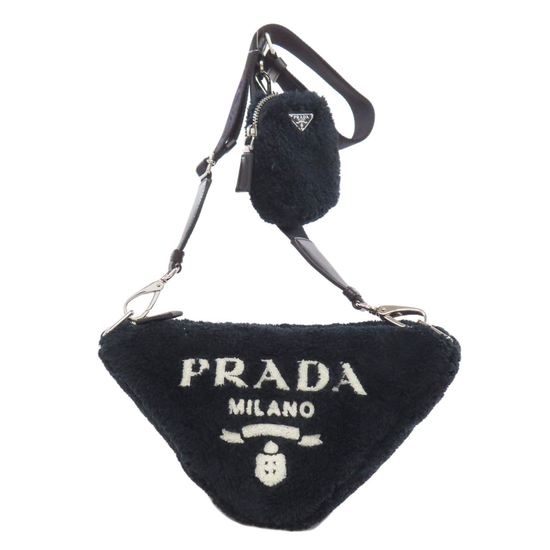 Prada 1BH190 Triangle Shoulder Bag: Prada 1BH190 Triangle Shoulder Bag The Prada Triangle Shoulder Bag is a timeless and sophisticated accessory, boasting a sleek black exterior with clean lines and a classic triangle shoulder strap. Cr