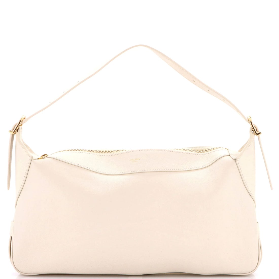 Celine Romy Medium Leather Shoulder Bag: Celine Romy Medium Leather Shoulder Bag The Celine Romy Medium Leather Shoulder Bag is a timeless and sophisticated design, boasting a crisp white exterior with gold hardware that adds a touch of eleg