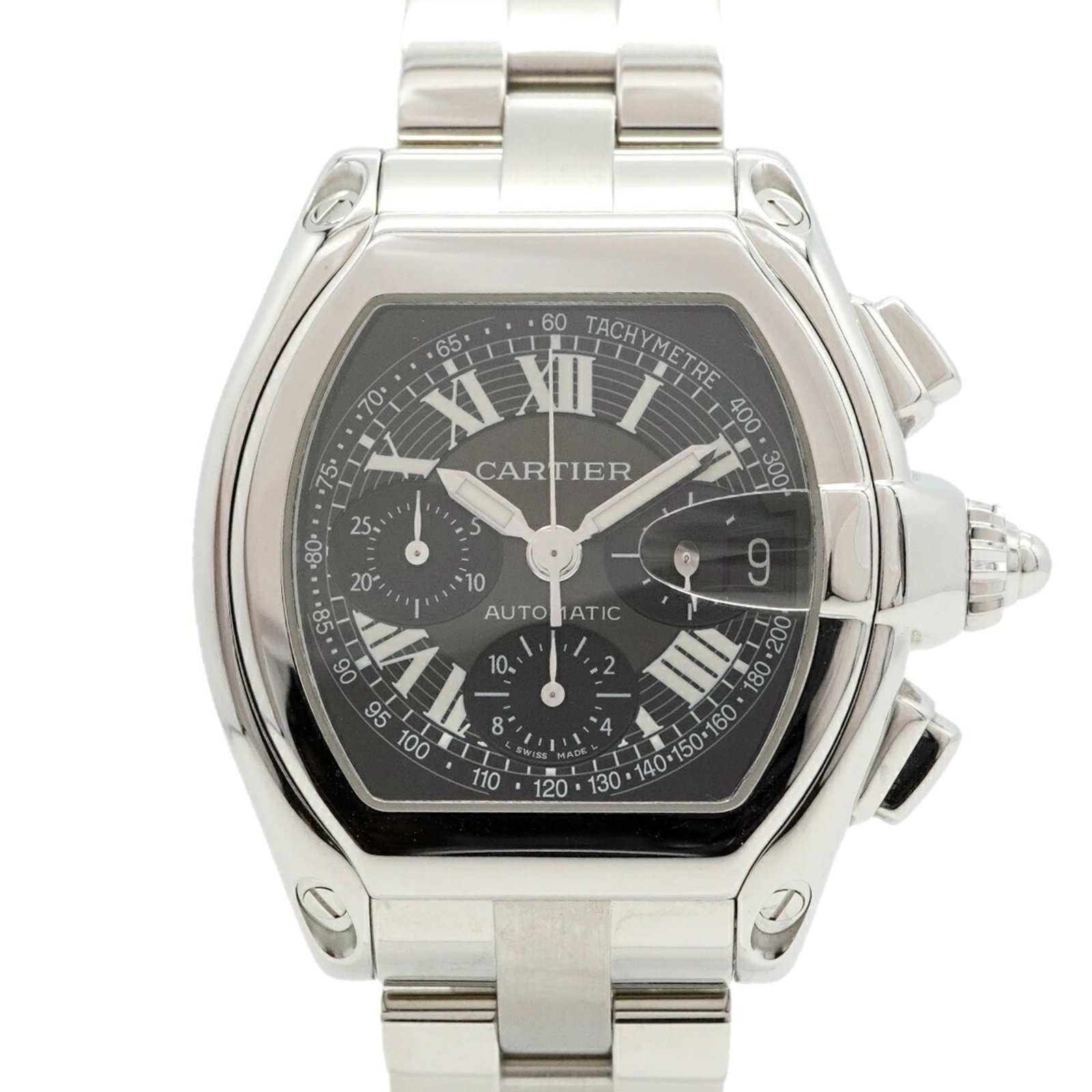 Wristwatch Cartier: Wristwatch Cartier A sleek and sophisticated Cartier wristwatch, this 43mm stainless steel timepiece boasts a classic black dial and durable construction, making it a timeless accessory for any man.