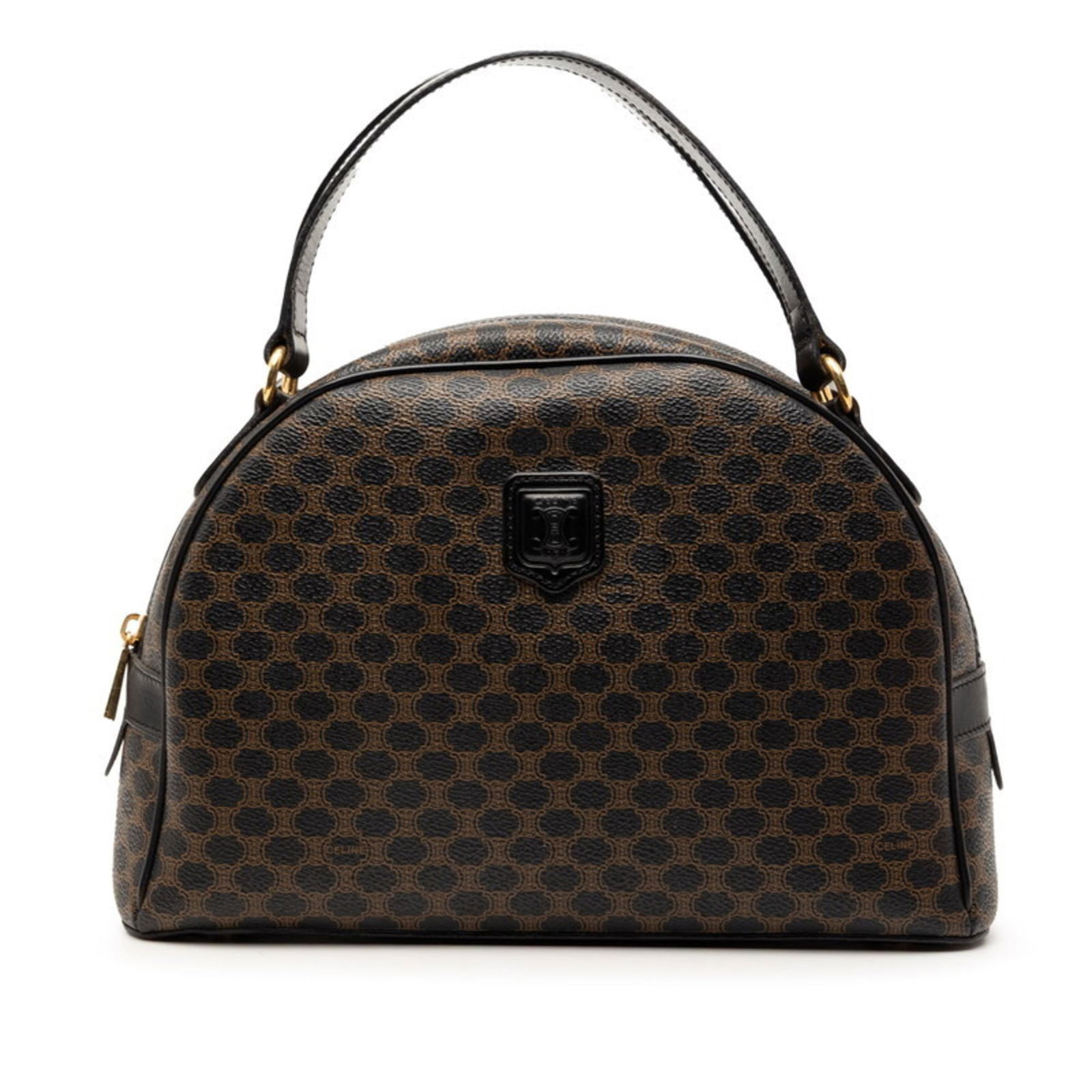 Celine PVC and Leather Handbag: Celine PVC and Leather Handbag A sleek and sophisticated Celine handbag, crafted from high-quality PVC and supple leather, boasts a timeless black and brown color palette that exudes elegance. With