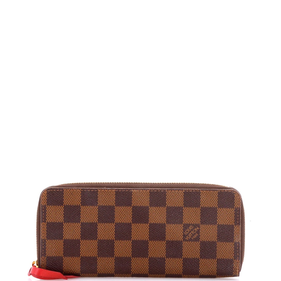 Louis Vuitton Clemence Wallet in Damier: Louis Vuitton Clemence Wallet in Damier The Louis Vuitton Clemence Wallet in Damier is a timeless piece of luxury, boasting the iconic brand's signature brown canvas exterior and rich red leather