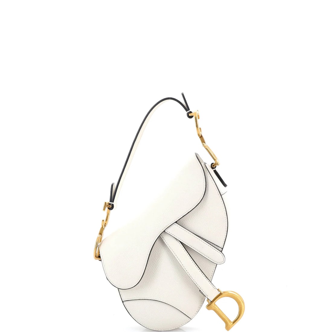 Christian Dior Mini Saddle Leather Handbag: Christian Dior Mini Saddle Leather Handbag Elevate your everyday style with the iconic Christian Dior Mini Saddle Leather Handbag, boasting sleek white leather exterior and interior, adorned with aged