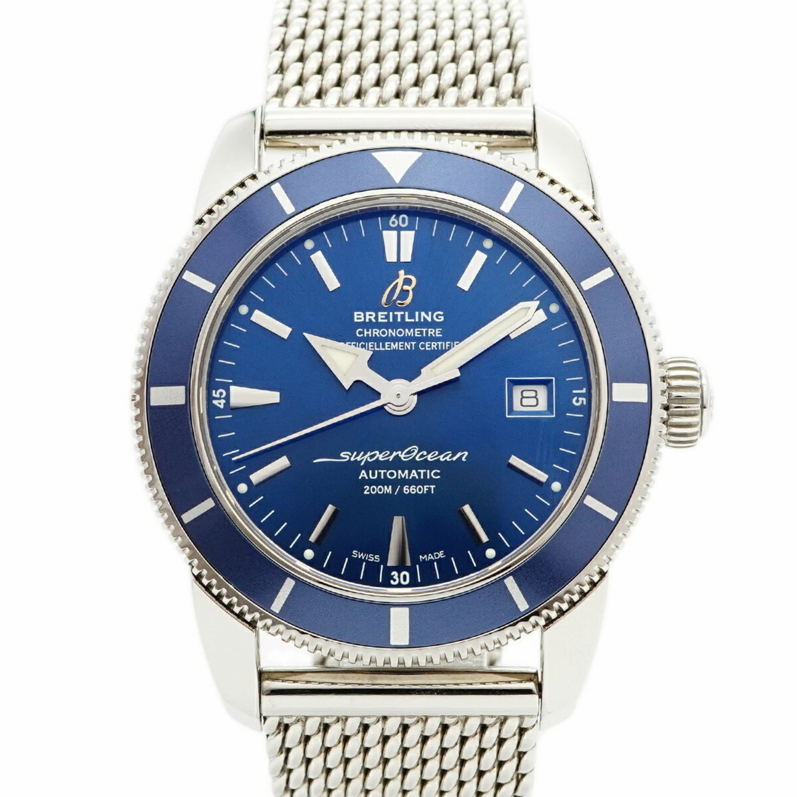 Wristwatch Breitling: Wristwatch Breitling A pre-owned Breitling wristwatch, boasting a sleek 42mm stainless steel case and blue dial, is up for grabs. With its classic design and durable construction, this timepiece is pe