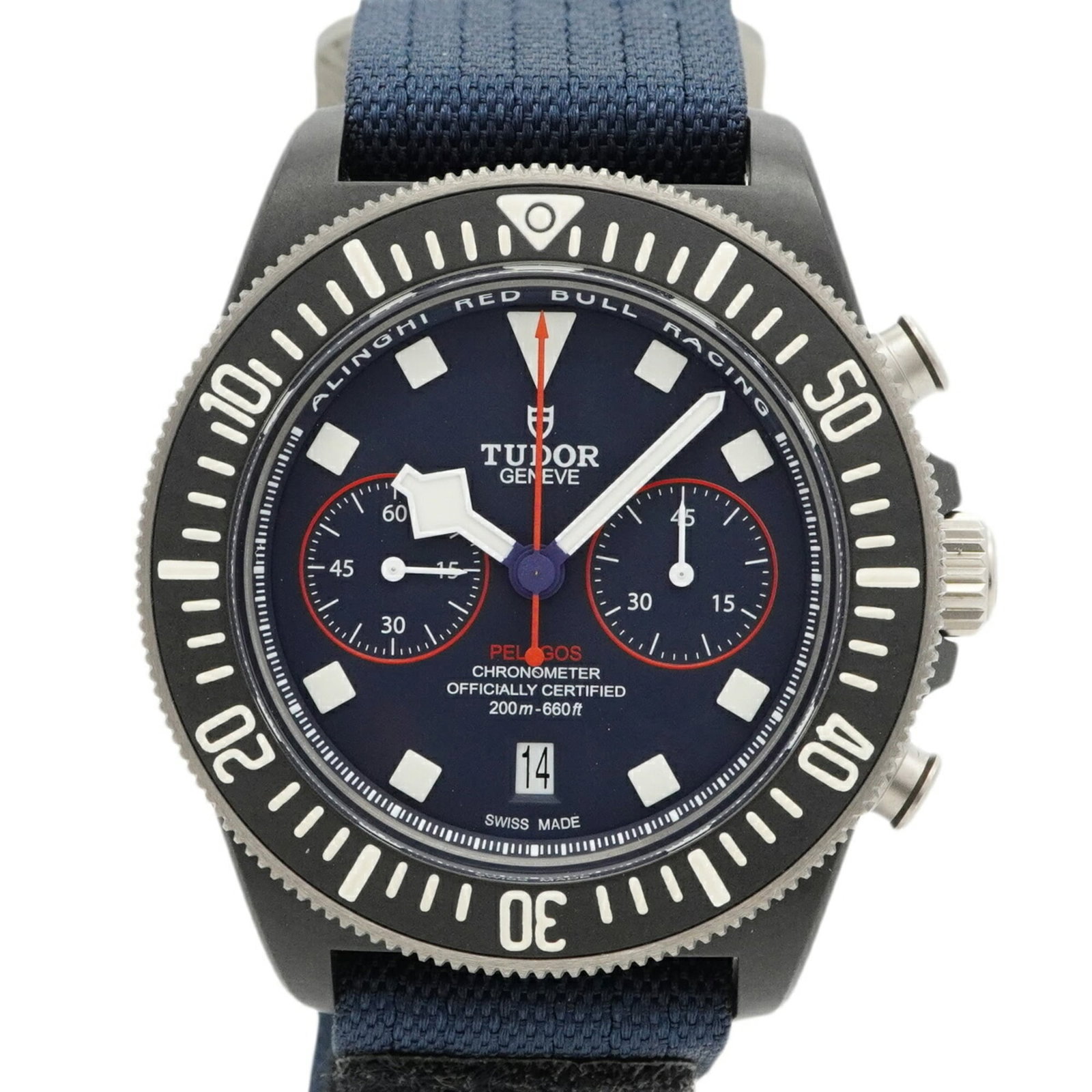 Wristwatch Tudor: Wristwatch Tudor A pre-owned Tudor wristwatch with a classic navy dial and nylon band, boasting a 43.8mm case diameter that makes for a stylish and substantial timepiece. With its durable nylon strap