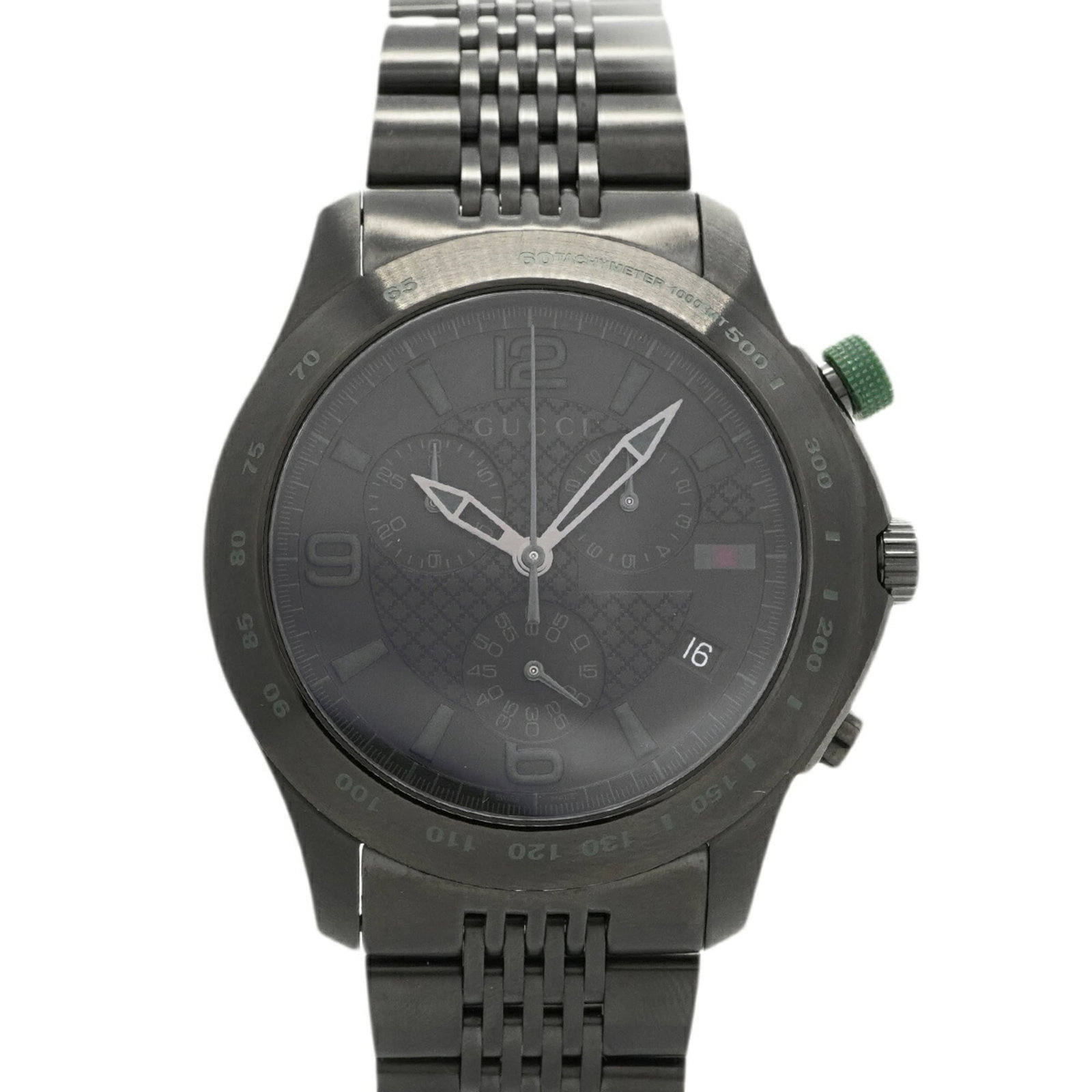 Wristwatch Gucci: Wristwatch Gucci A sleek and sophisticated Gucci wristwatch, this 46.5mm timepiece boasts a durable stainless steel band and a classic black dial. With its understated elegance and high-quality constr