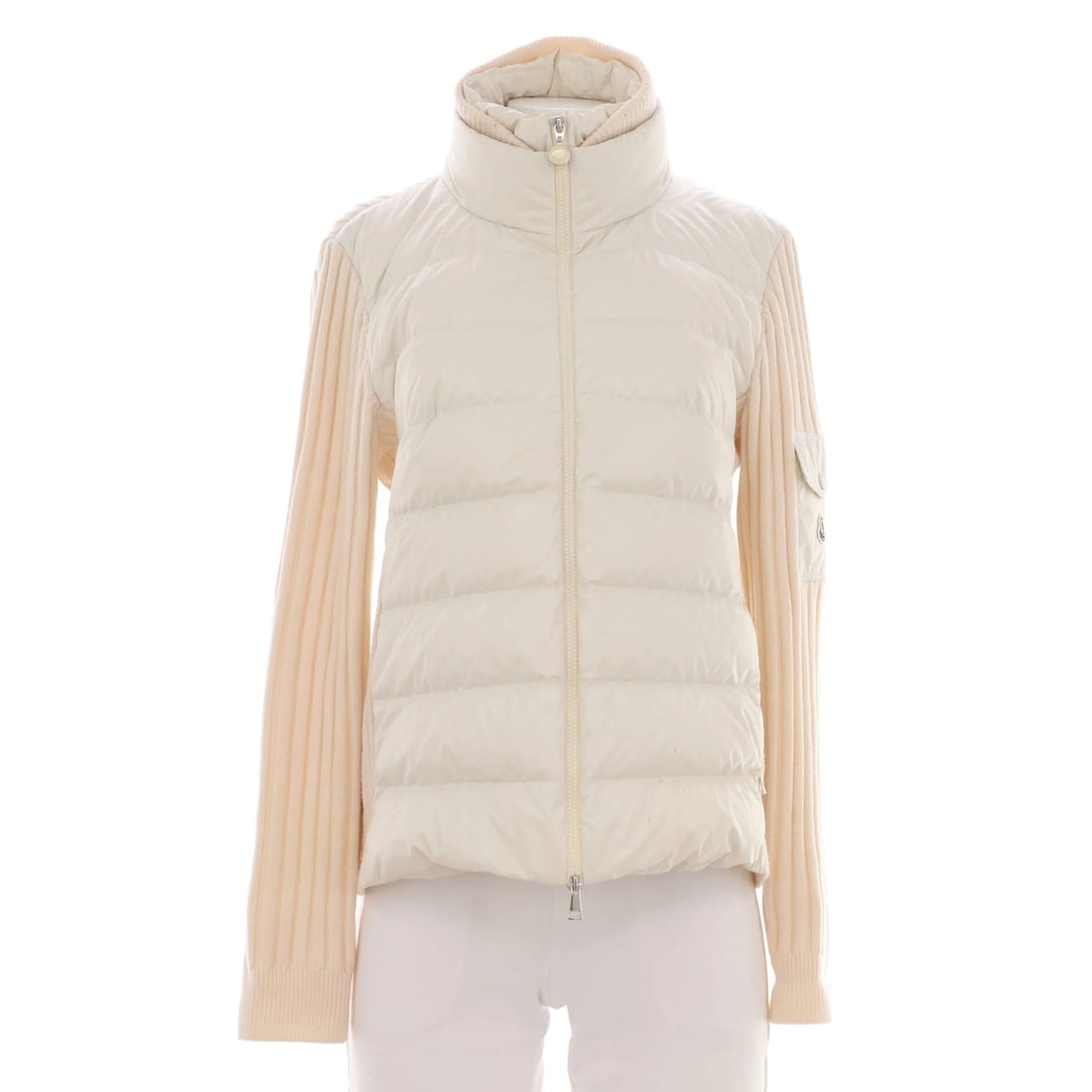 Moncler Women's Tricot Padded Cardigan, Quilted Polyester & Wool with Down: Moncler Women's Tricot Padded Cardigan, Quilted Polyester & Wool with Down Wrap yourself in luxury with the Moncler Women's Tricot Padded Cardigan, crafted from a blend of wool and polyester for a sof