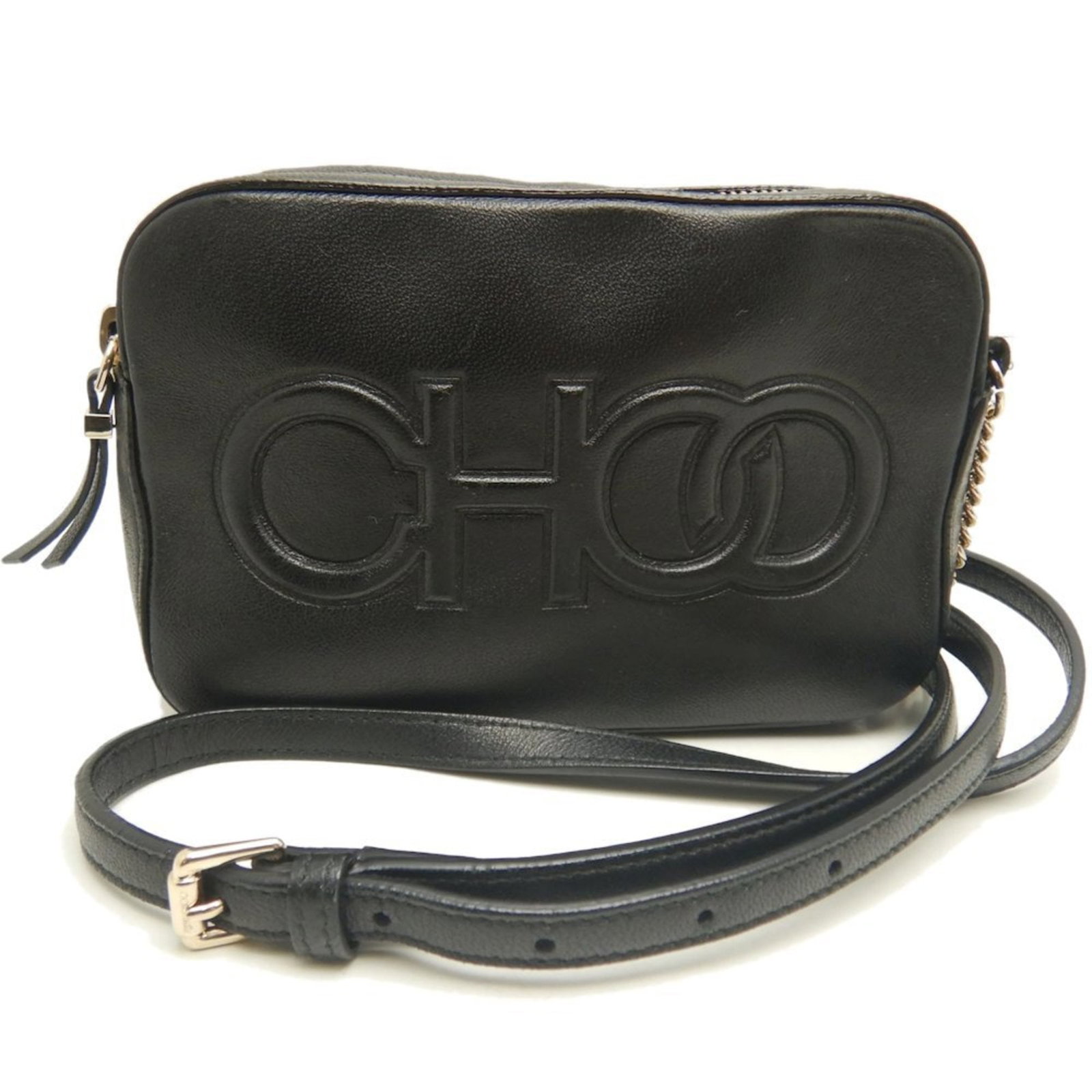 Jimmy Choo Leather Shoulder Bag: Jimmy Choo Leather Shoulder Bag A sleek and sophisticated black leather shoulder bag from Jimmy Choo, perfect for adding a touch of luxury to your everyday look. With its classic design and high-quali