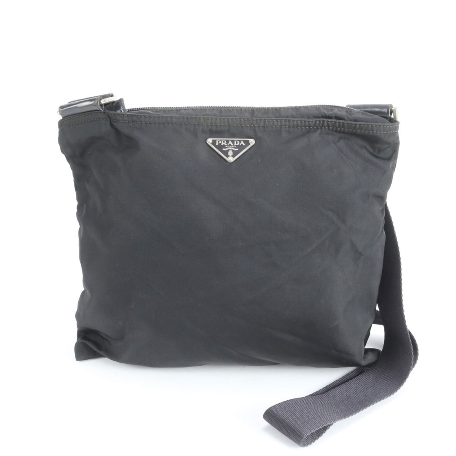 Prada Nylon and Leather Shoulder Bag: Prada Nylon and Leather Shoulder Bag A sleek and sophisticated shoulder bag, this Prada Nylon and Leather design boasts a sturdy nylon exterior and supple leather trim, with a classic black finish tha