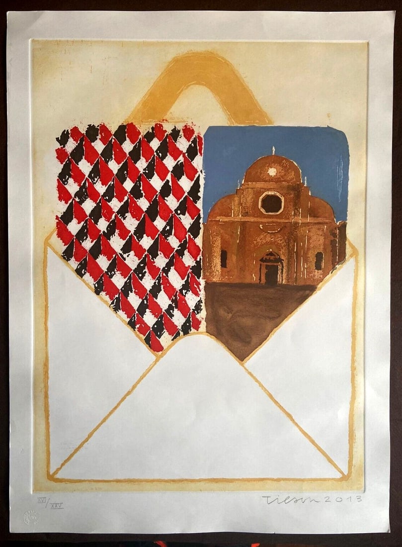 Joe Tilson PC from Venice Etching: Joe Tilson PC from Venice Etching A rare opportunity to own an original etching by renowned British artist Joe Tilson, featuring his iconic "PC from Venice I Carmini" work in four shoes on a full shee