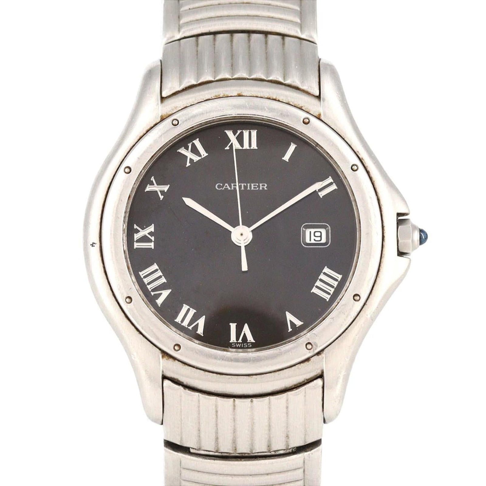 Wristwatch Cartier: Wristwatch Cartier A sleek and sophisticated Cartier wristwatch, this 32.5mm stainless steel timepiece boasts a classic black dial and durable construction, making it a timeless accessory for any gent