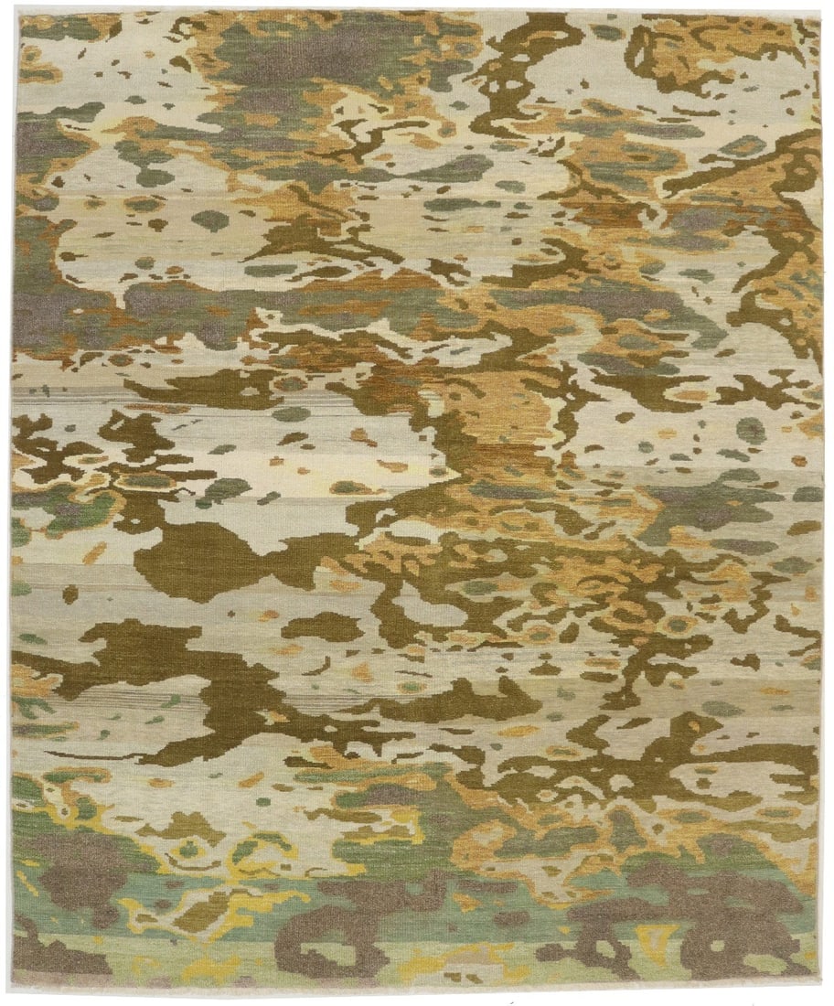 Abstract 8x10 ft Multicolored Handmade Modern Contemporary Rug: Abstract 8x10 ft Multicolored Handmade Modern Contemporary Rug Experience the unique beauty of this hand-knotted, 8x10 ft multicolored rug, expertly woven from high-quality wool in India. Its modern d