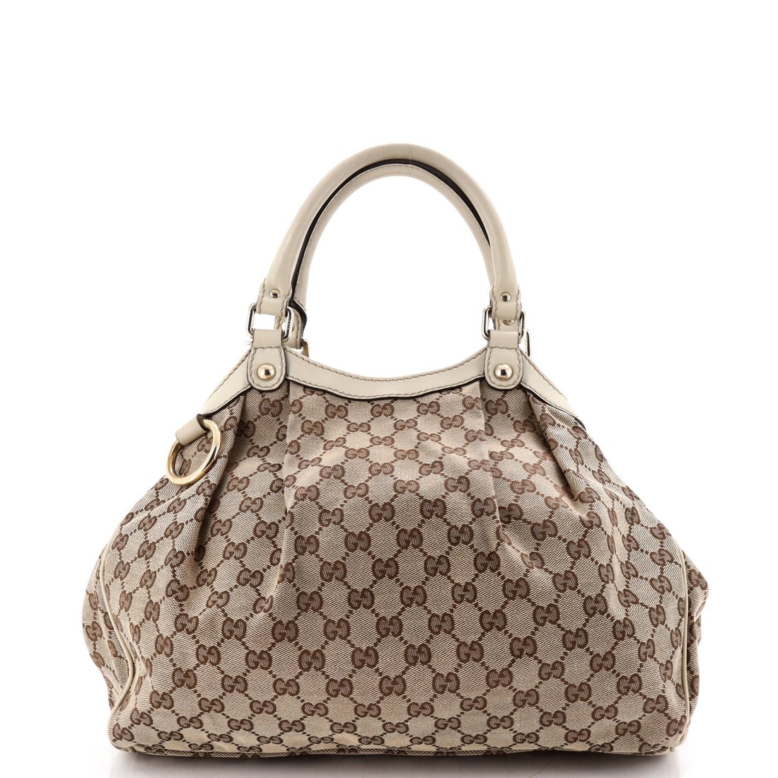 Gucci Medium GG Canvas Leather Tote: Gucci Medium GG Canvas Leather Tote Experience the timeless elegance of Gucci with this stunning Medium GG Canvas Leather Tote, boasting a classic design and premium materials. The rich brown canvas e