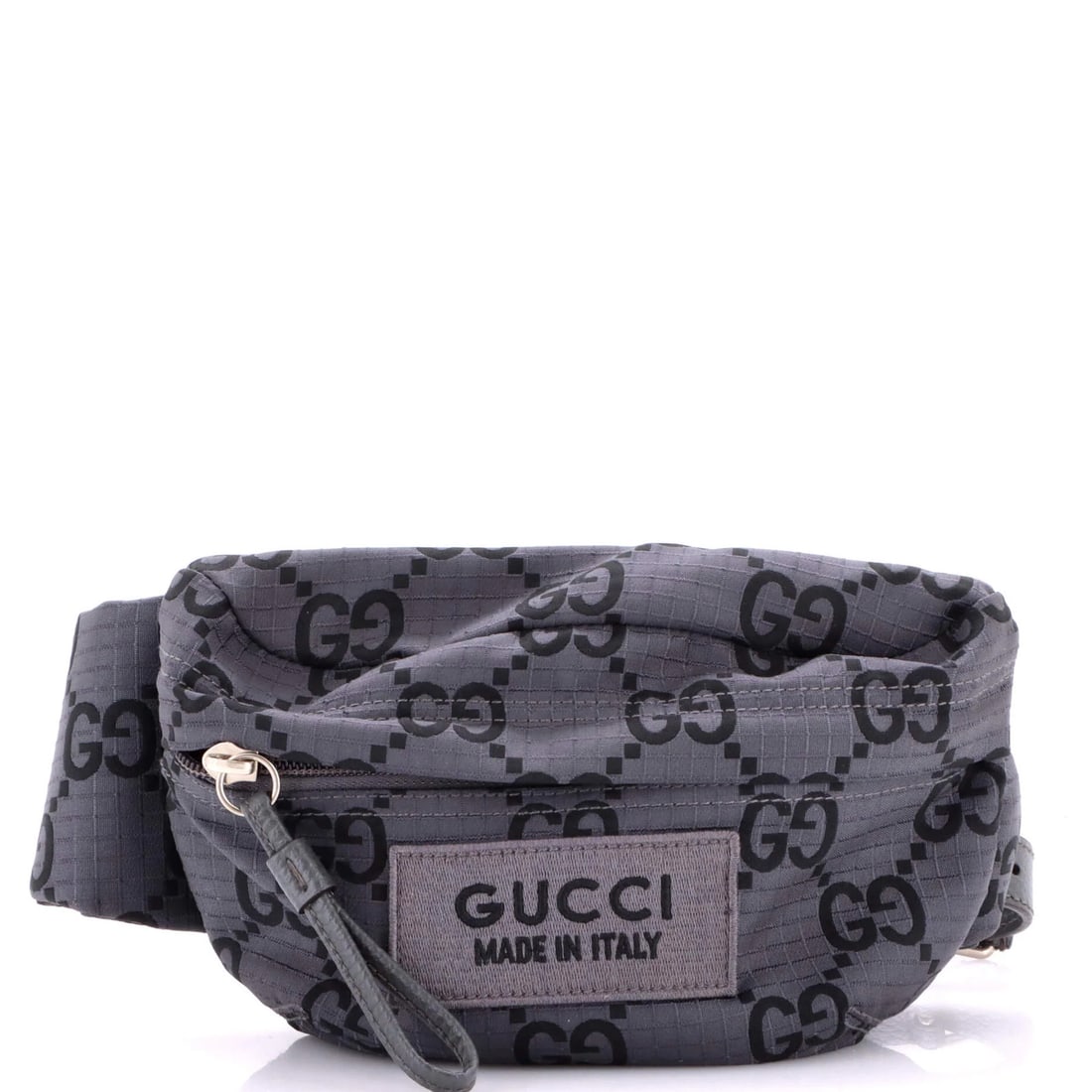 Gucci Ripstop Nylon and Leather Belt Bag: Gucci Ripstop Nylon and Leather Belt Bag Elevate your everyday style with the iconic Gucci Ripstop Nylon and Leather Belt Bag, boasting a sleek gray exterior and rich interior in matching tones. Craft
