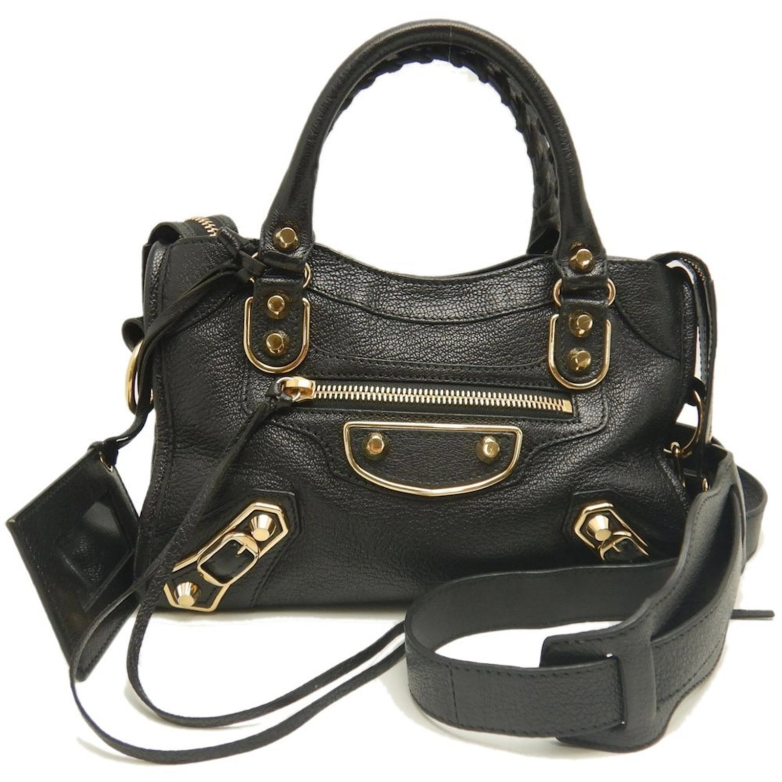 Balenciaga Leather Handbag: Balenciaga Leather Handbag A sleek and sophisticated black leather handbag from the renowned Balenciaga brand, boasting a classic design with clean lines and a timeless appeal that will elevate any ou