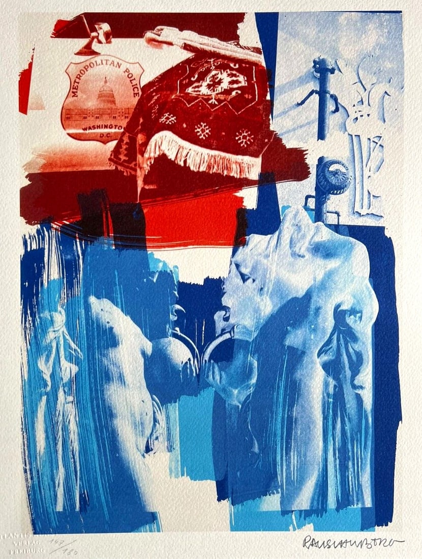 "Blu" Robert Rauschenberg Lithograph Op Numbered: "Blu" Robert Rauschenberg Lithograph Op Numbered A rare opportunity to own a piece of American art history, this limited edition lithograph by Robert Rauschenberg is a stunning example of the artist's