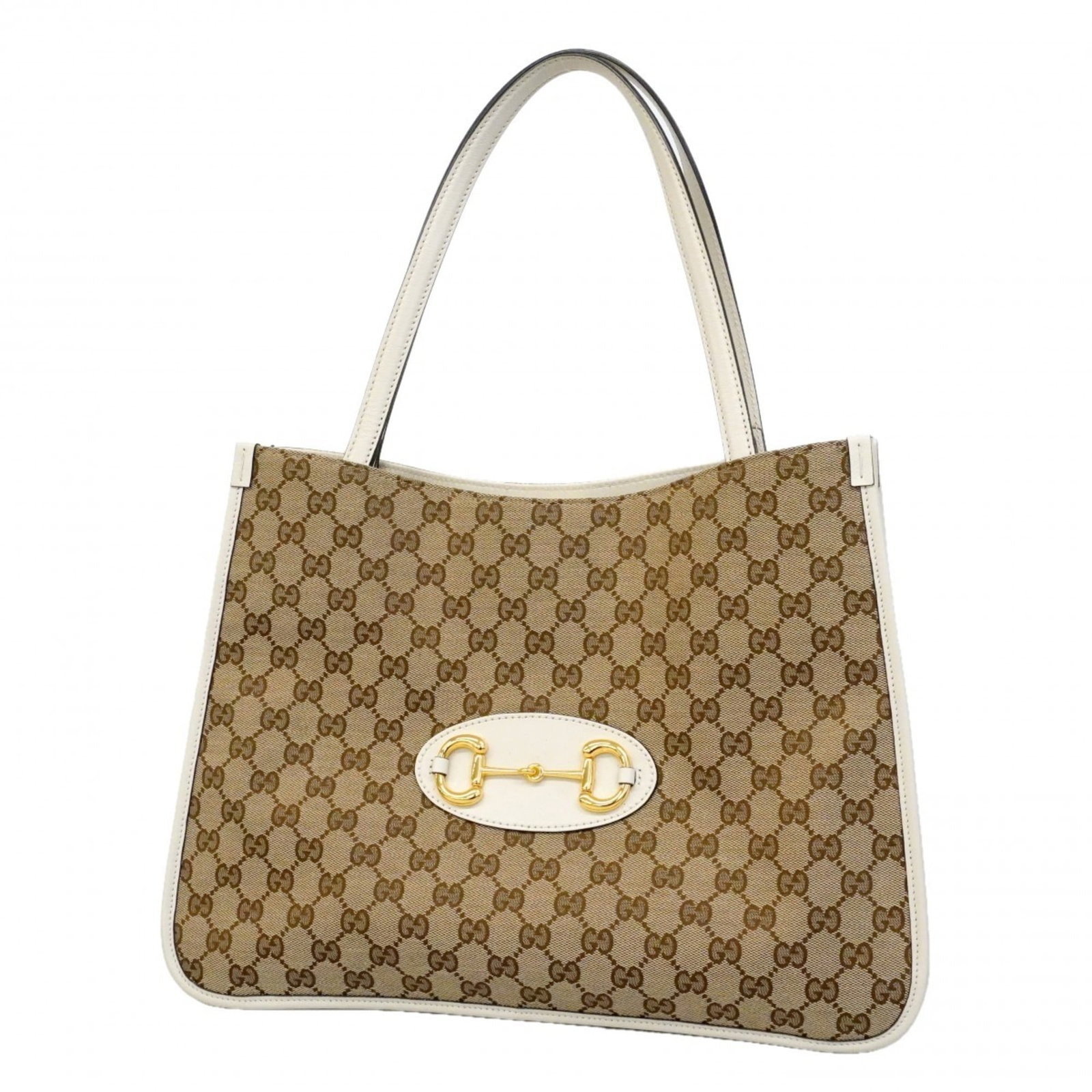 Gucci Canvas Tote Bag: Gucci Canvas Tote Bag Elevate your everyday style with this pre-loved Gucci canvas tote bag, boasting the iconic Italian brand's signature gold hardware and classic beige color. With its spacious inte