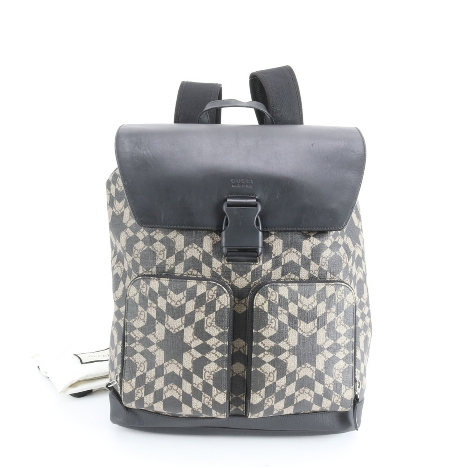 Gucci Coated Canvas Backpack: Gucci Coated Canvas Backpack Elevate your daily essentials with the Gucci Coated Canvas Backpack, boasting sleek black leather and durable coated canvas construction that exudes effortless style. Its
