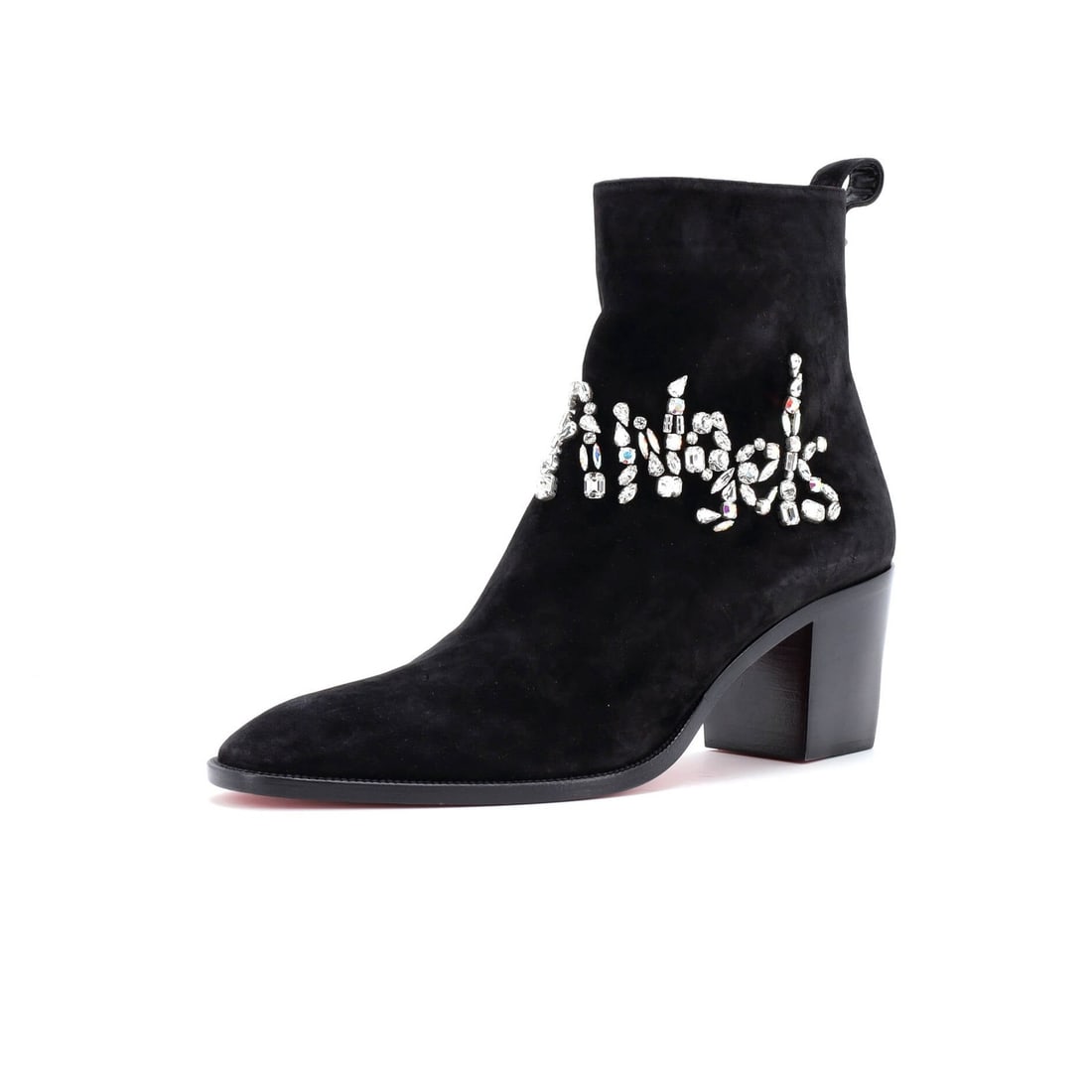 Suede Christian Louboutin Women's Angels Heeled Ankle Boots Crystal Embellished: Suede Christian Louboutin Women's Angels Heeled Ankle Boots Crystal Embellished Elevate your shoe game with the iconic Christian Louboutin Women's Angels Heeled Ankle Boots, boasting crystal embellish