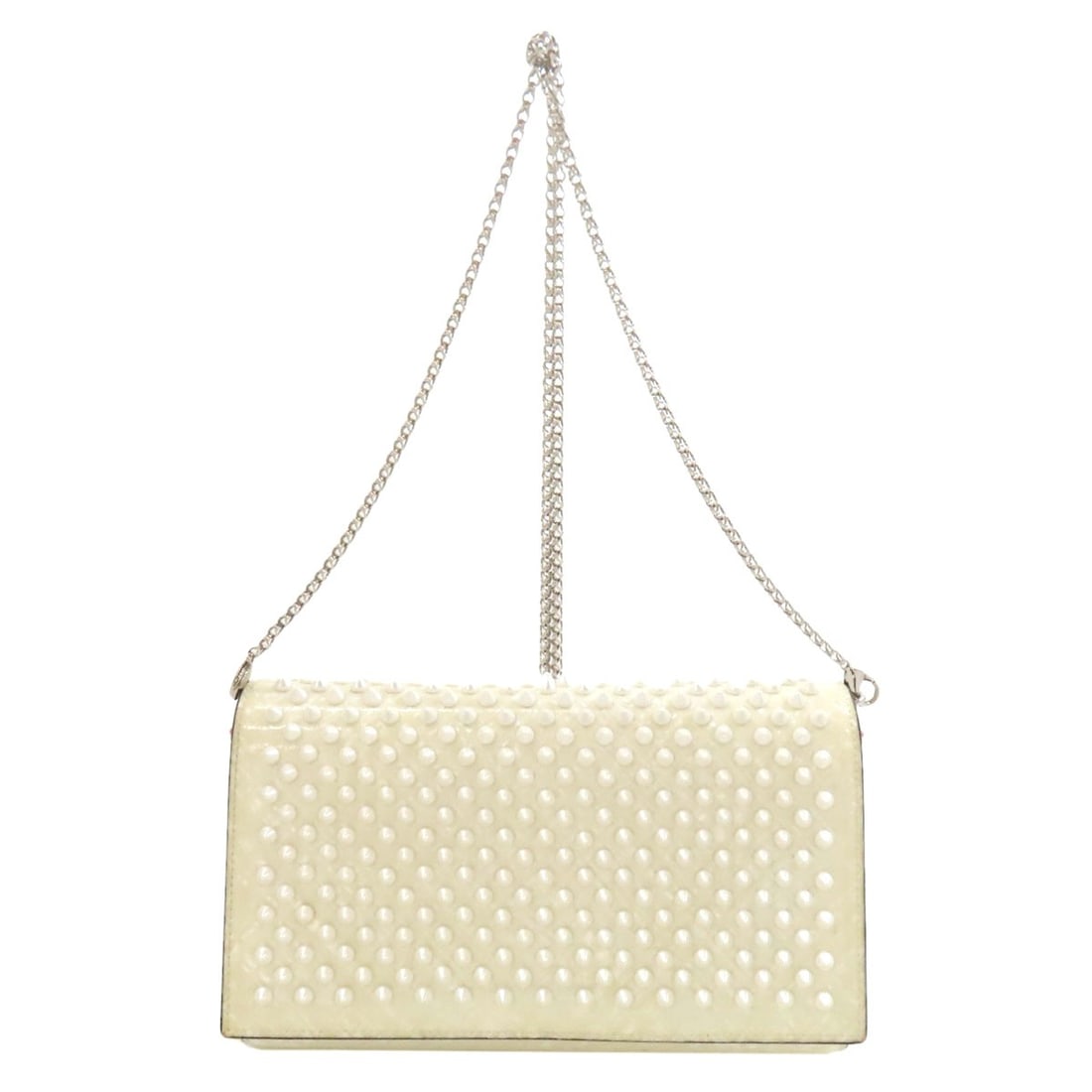 Christian Louboutin Studs Leather Shoulder Bag: Christian Louboutin Studs Leather Shoulder Bag Elevate your style with the iconic Christian Louboutin Studs Leather Shoulder Bag, crafted from luxurious white leather and adorned with signature red st