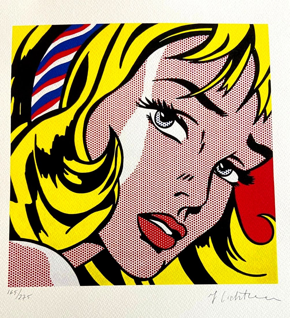 Rare Roy Lichtenstein Lithograph with Stamped Numbered: Rare Roy Lichtenstein Lithograph with Stamped Numbered This rare lithograph by Roy Lichtenstein, "Portrait of a girl", is a masterful reinterpretation of everyday life, infused with his signature bold