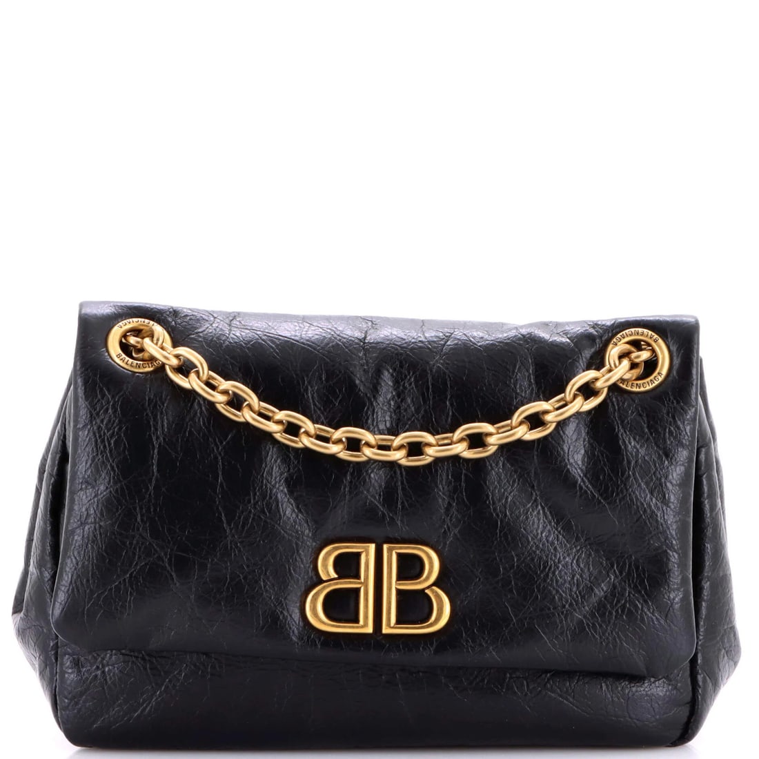 Balenciaga Monaco Chain Flap Mini Leather Shoulder Bag: Balenciaga Monaco Chain Flap Mini Leather Shoulder Bag Elevate your everyday with the sleek and sophisticated Balenciaga Monaco Chain Flap Mini Leather Shoulder Bag. This chic mini bag boasts a chain-