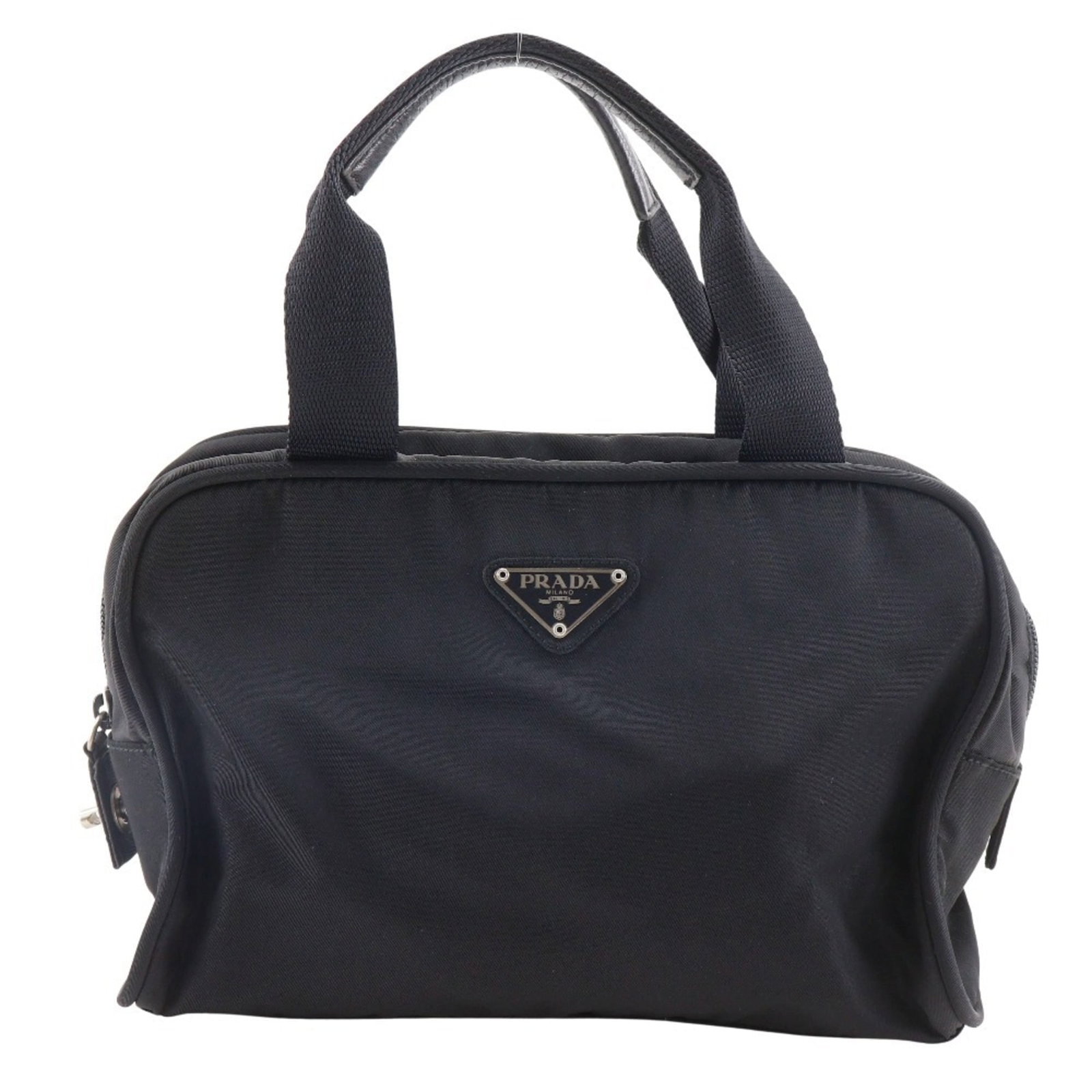 Prada Boston Nylon Handbag: Prada Boston Nylon Handbag A sleek and versatile Prada Boston Nylon Handbag in black, perfect for everyday wear. With its durable nylon material and classic design, this bag is both stylish and practi