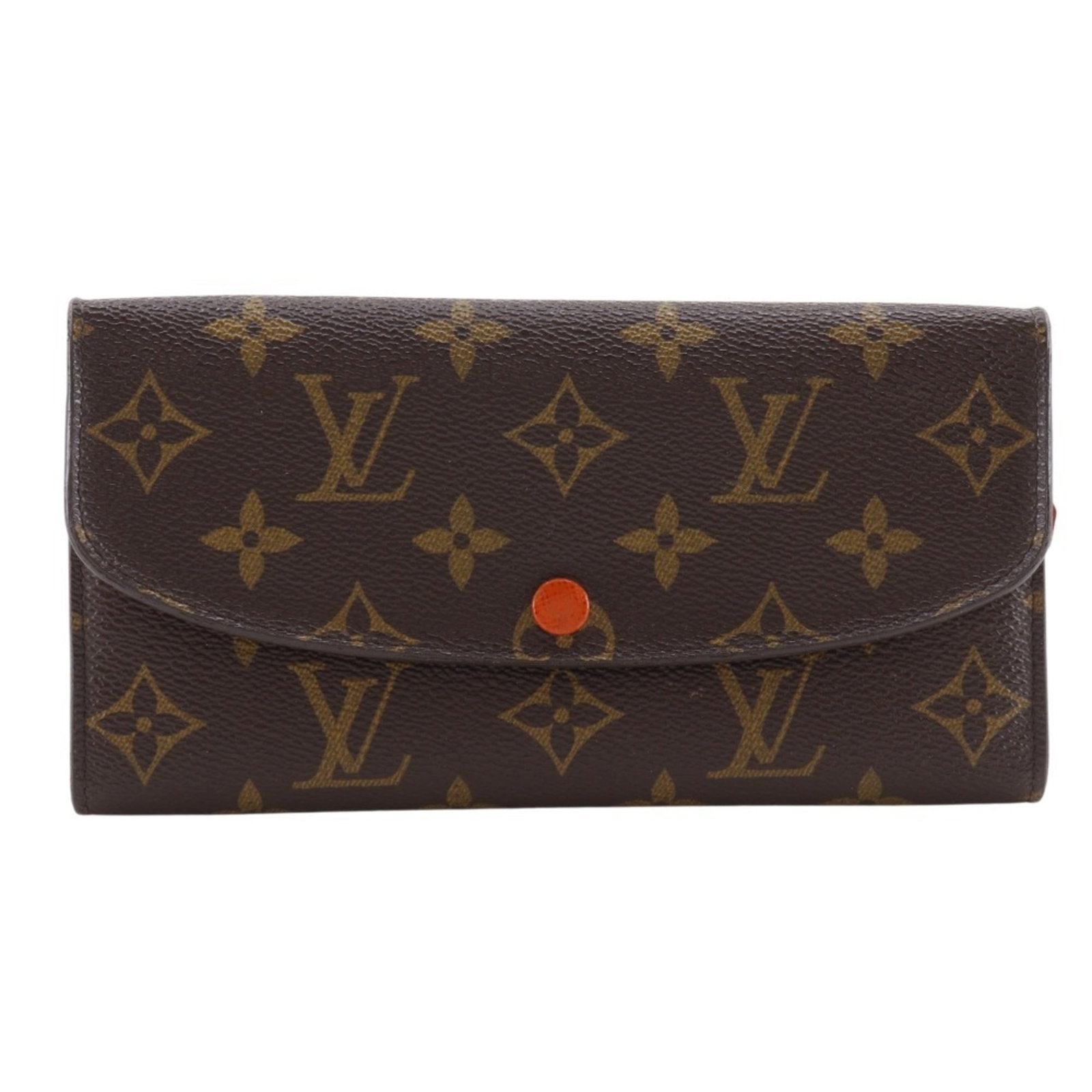 Louis Vuitton Bi-Fold Monogram Long Wallet: Louis Vuitton Bi-Fold Monogram Long Wallet A timeless piece from the iconic Louis Vuitton brand, this bi-fold long wallet boasts the signature monogram pattern in rich brown and vibrant orange hues.