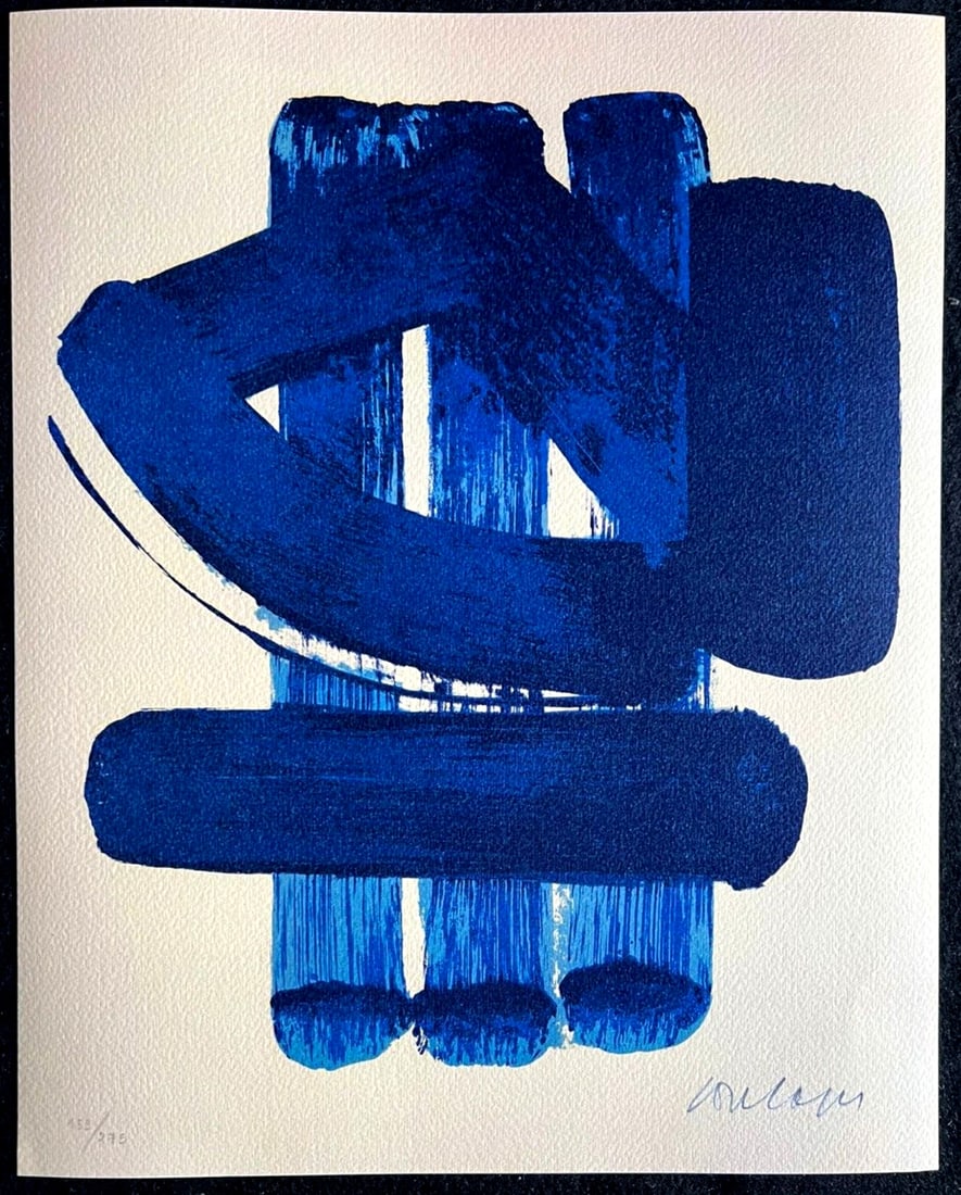 275ex Pierre Soulages Numbered Limited Edition: 275ex Pierre Soulages Numbered Limited Edition Experience the vibrant energy of Pierre Soulages' 275ex, a numbered limited edition print from Italy. This iconic piece showcases the artist's signature