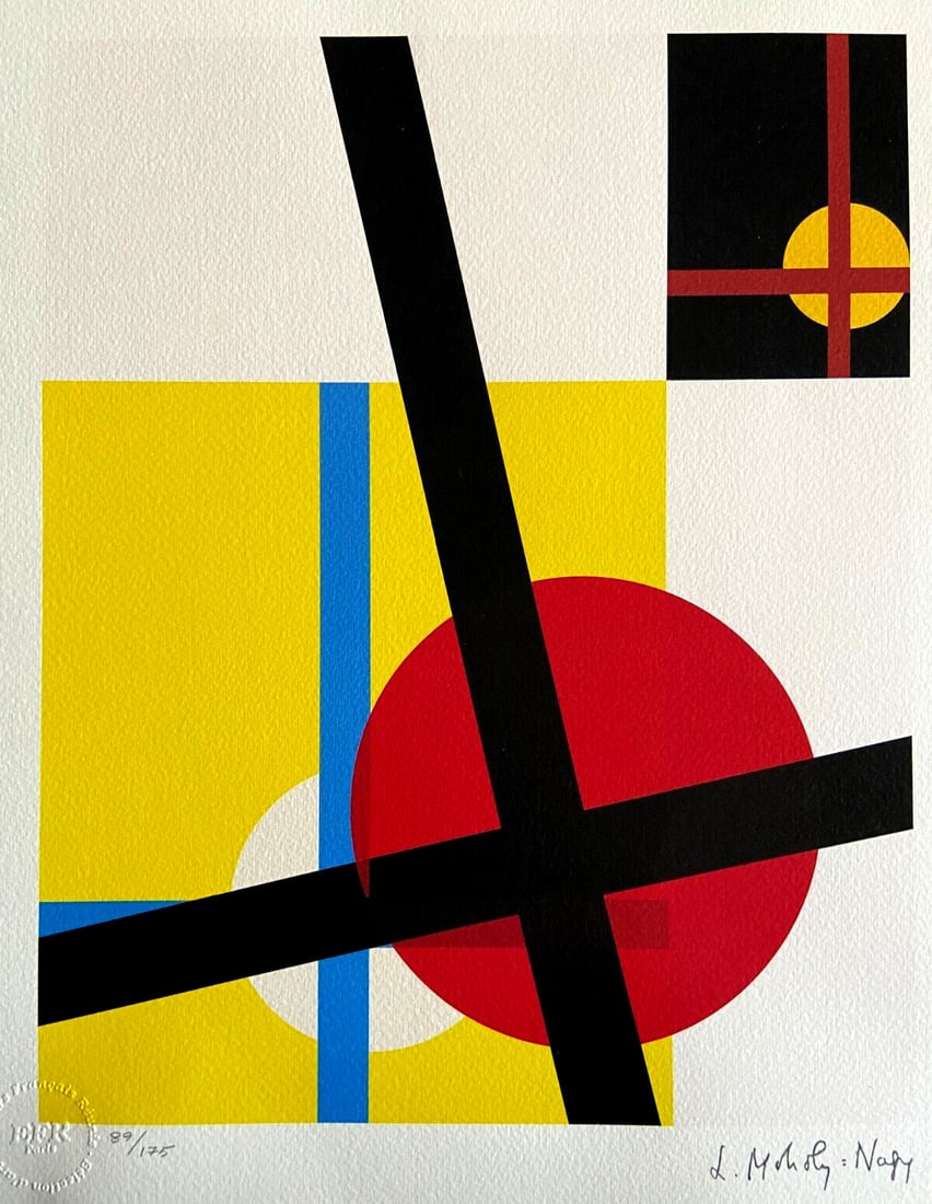 Laszlo Moholy-Nagy Lithograph #Op: Laszlo Moholy-Nagy Lithograph #Op Own a rare and iconic piece of modern art, Laszlo Moholy-Nagy's Lithograph #Op, a 1986 composition that showcases the artist's unique style. With its signature by the