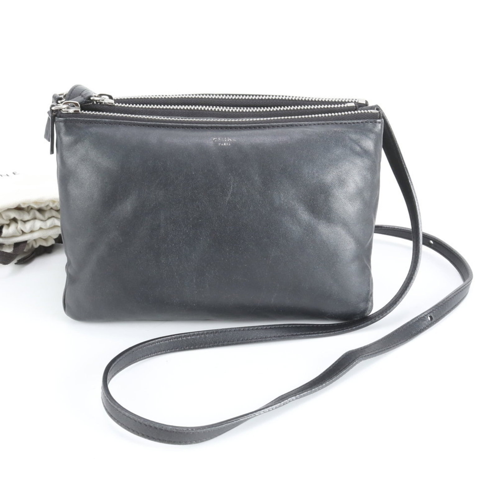 Celine Leather Shoulder Bag: Celine Leather Shoulder Bag A sleek and sophisticated Celine leather shoulder bag, crafted from luxurious lambskin, boasts a timeless black hue that exudes elegance. With its classic design and premiu