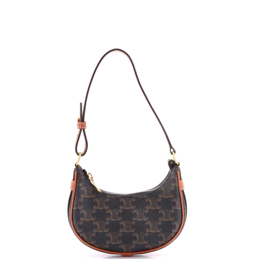 Celine Triomphe Mini Coated Canvas Bag: Celine Triomphe Mini Coated Canvas Bag The Celine Triomphe Mini Coated Canvas Bag is a stylish and practical accessory for any fashion enthusiast. With its rich brown color, gold hardware, and canvas-