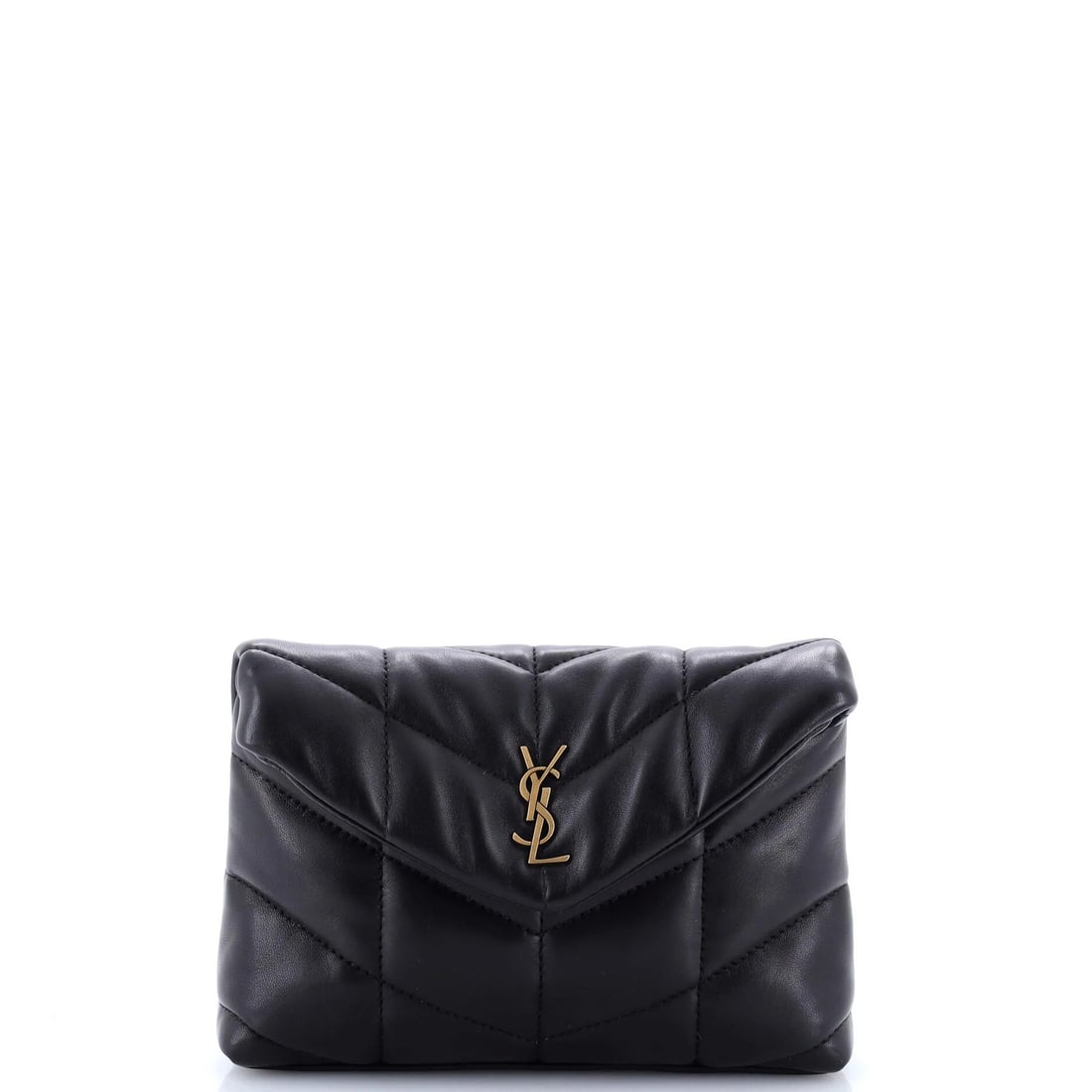 Saint Laurent LouLou Puffer Clutch in Small Leather: Saint Laurent LouLou Puffer Clutch in Small Leather The Saint Laurent LouLou Puffer Clutch is a chic and luxurious accessory that exudes sophistication, with its sleek black leather exterior and gold
