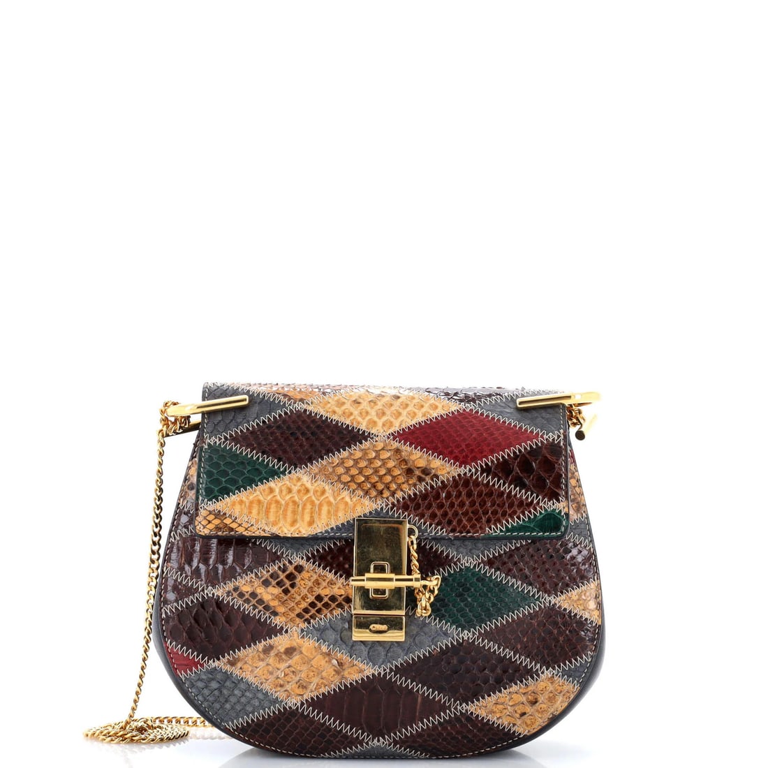 Chloe Drew Small Python Crossbody Bag: Chloe Drew Small Python Crossbody Bag Elevate your style with the chic Chloe Drew Small Python Crossbody Bag, boasting a striking multicolor exterior and sleek python leather details. The perfect blen