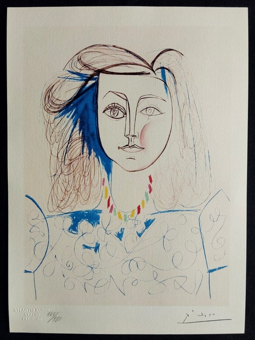 Pablo Picasso Lithograph #: Pablo Picasso Lithograph # Own a rare and iconic piece of art from the 20th century with Pablo Picasso's "Portrait of a Girl", a stunning lithograph created in 1978. This medium-sized print, numbered