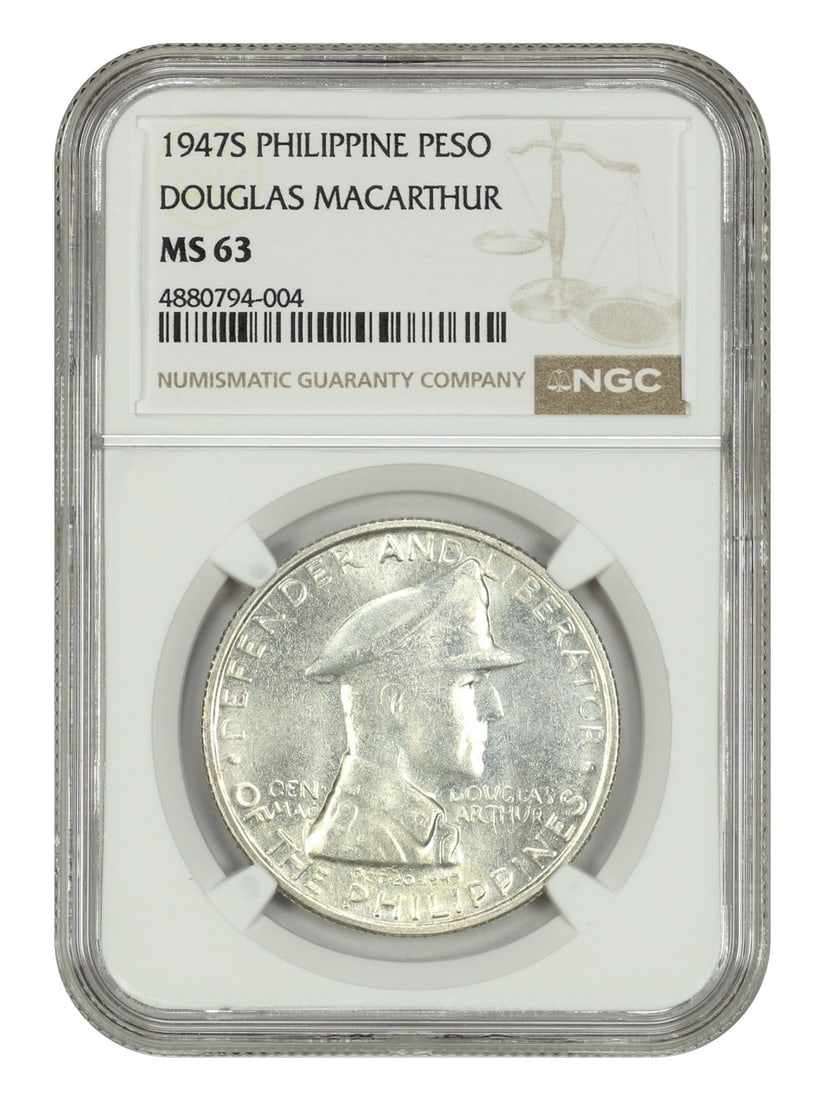 U.S. Philippines - Philippines: 1947-S 1 Peso NGC MS63 (Douglas MacArthur): U.S. Philippines - Philippines: 1947-S 1 Peso NGC MS63 (Douglas MacArthur) Exceptional Philippines Philippines 1947 1 Peso available for auction. Review complete item specifications below for detailed