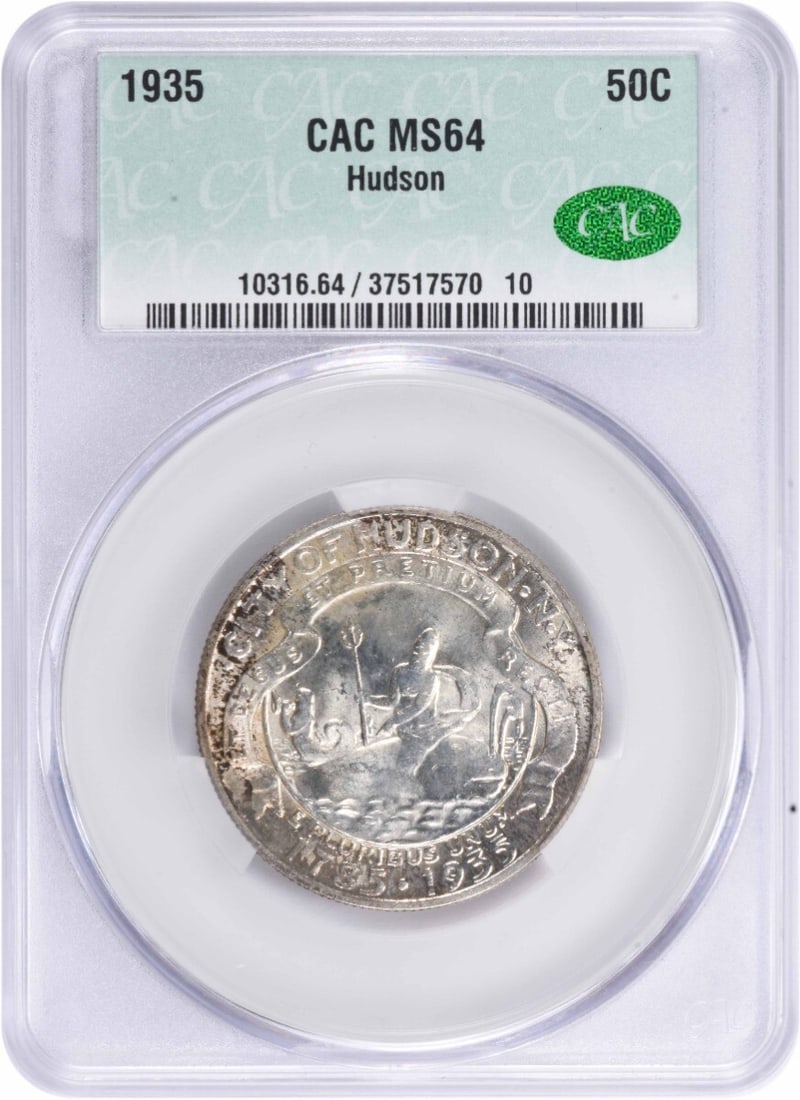 1935 Commemorative Silver Half Dollar MS64 CACG: 1935 Commemorative Silver Half Dollar MS64 CACG Experience the elegance of America's past with this 1935 Commemorative Silver Half Dollar, graded MS64 by CACG and boasting a stunning CACG certificatio