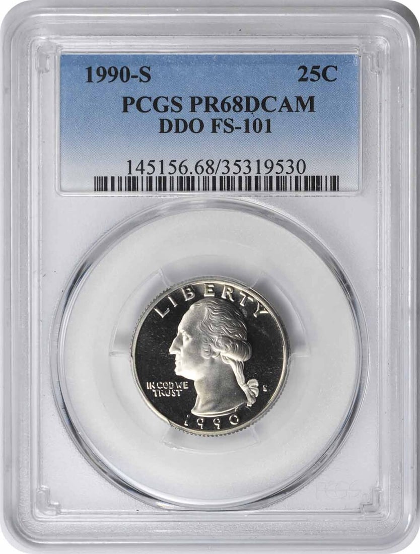 1990-S Washington Quarter FS-101 PRF68DCAM: 1990-S Washington Quarter FS-101 PRF68DCAM Experience the beauty of American numismatics with this 1990-S Washington Quarter, certified PRF68DCAM by PCGS. Its stunning proof finish and exceptional gra