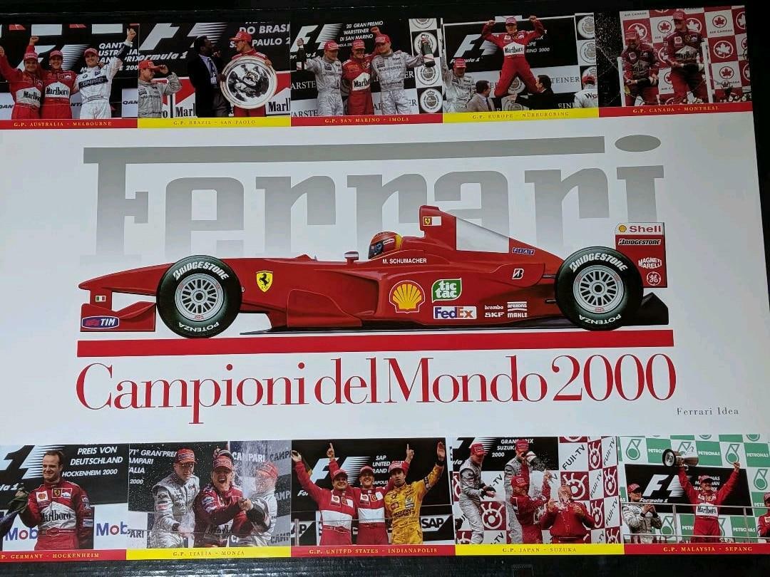 Schumacher Original Poster Ferrari F1 Champion del Mondo 2000 Michael: Schumacher Original Poster Ferrari F1 Champion del Mondo 2000 Michael Own a piece of motorsport history with this iconic original poster featuring Michael Schumacher as Ferrari F1 Champion del Mondo 2