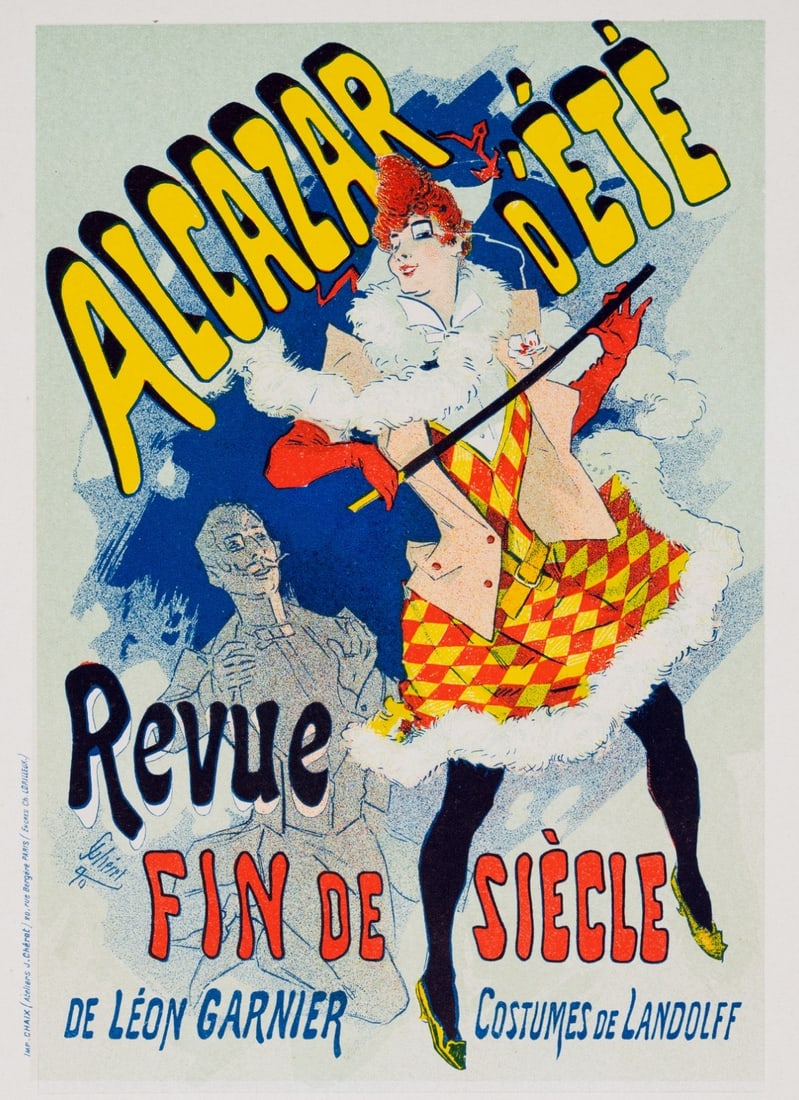 Litho Alcazar Dete Revue Fin De Siecle Jules Cheret 1890 Affiches Illustrees: Litho Alcazar Dete Revue Fin De Siecle Jules Cheret 1890 Affiches Illustrees Experience the elegance of Art Nouveau with this rare and beautiful Litho Alcazar Dete Revue Fin De Siecle poster from 1890