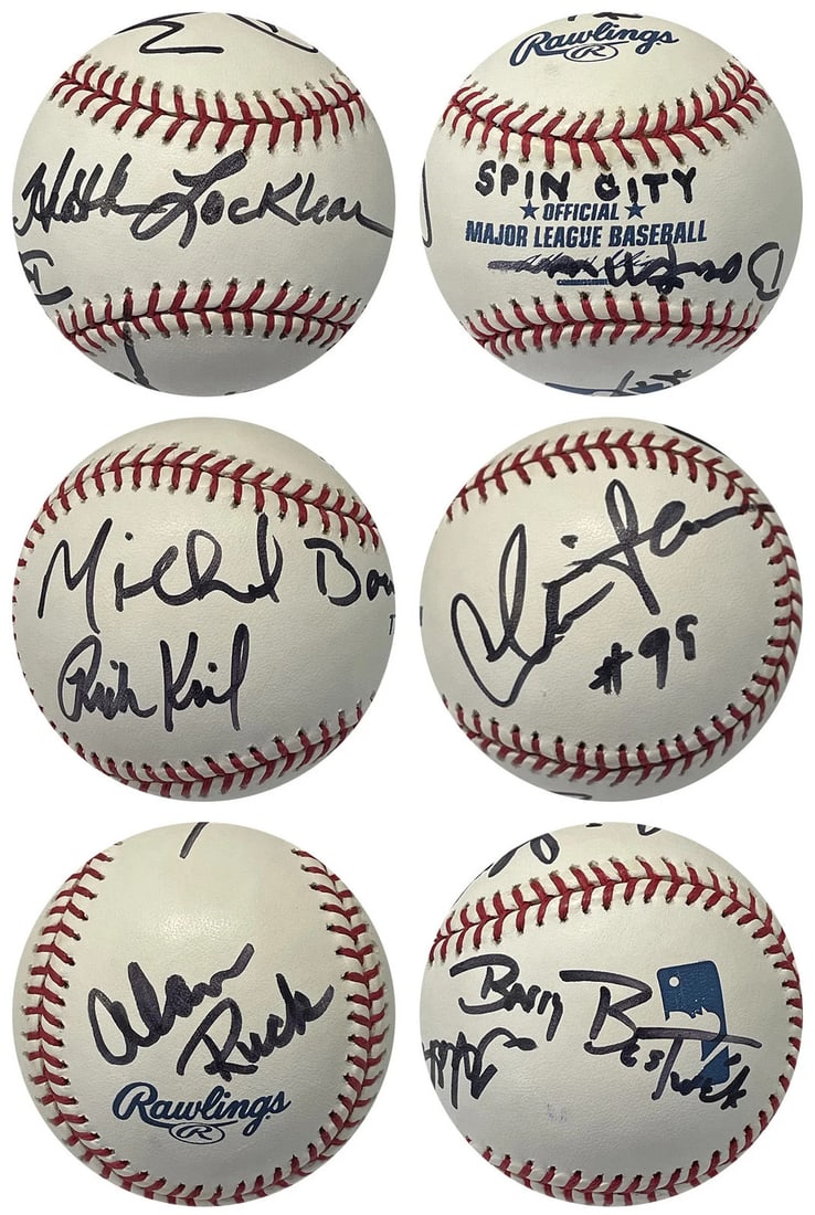 (JSA) Spin City Cast Autographed Official Major League Baseball Charlie Sheen: (JSA) Spin City Cast Autographed Official Major League Baseball Charlie Sheen Get ready to relive the iconic sitcom Spin City with an incredible piece of memorabilia - a signed official Major League B