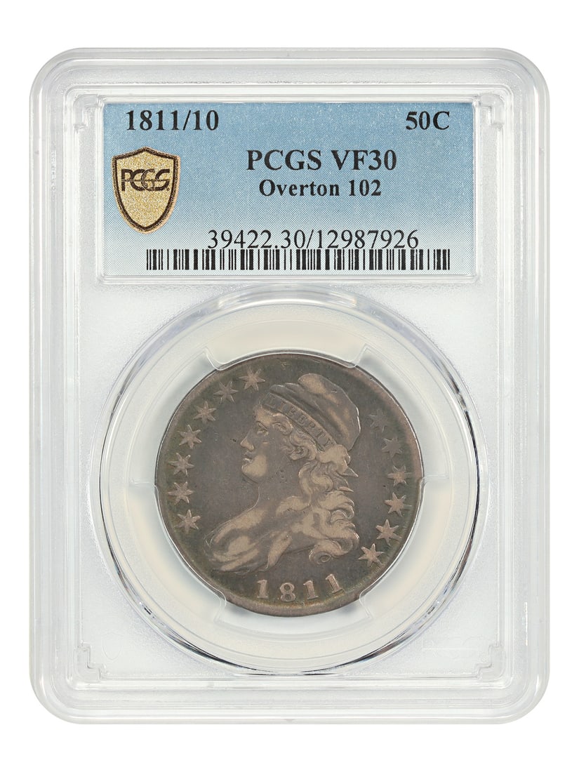 1811 Capped Bust Half Dollar PCGS VF30 Overton-102: 1811 Capped Bust Half Dollar PCGS VF30 Overton-102 Experience the beauty of early American numismatics with this 1811 Capped Bust Half Dollar, graded VF30 by PCGS and boasting a striking Overton-102 d