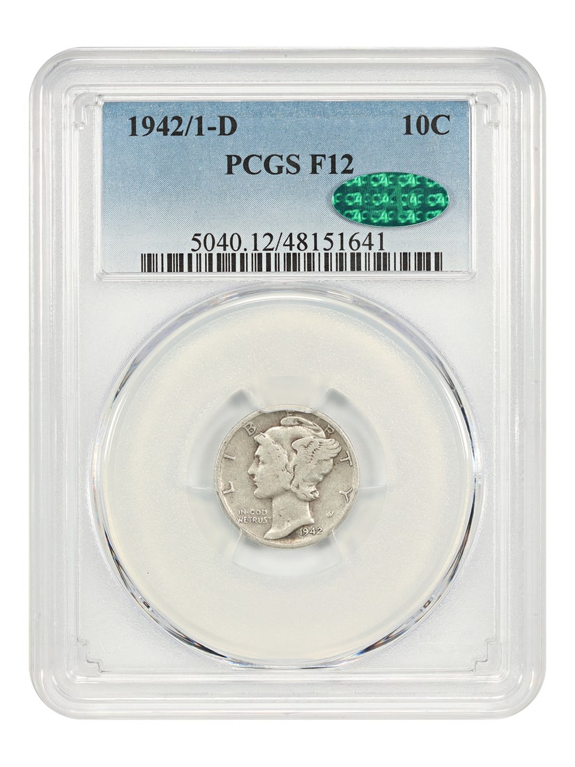 1942/ 1-D 10C PCGS/ CAC Fine 12 - Mercury Dime Scarce Overdate Variety (1 of 4)