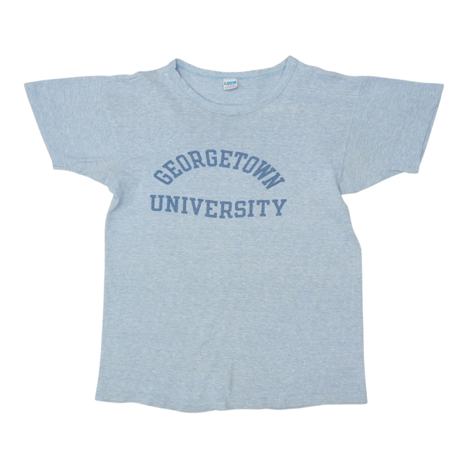 Shirt 1970s Georgetown University Champion: Shirt 1970s Georgetown University Champion Score big with this vintage Georgetown University Champion shirt from the 1970s! Measuring in at 19 inches pit-to-pit and 26 inches collar-to-hem, this class
