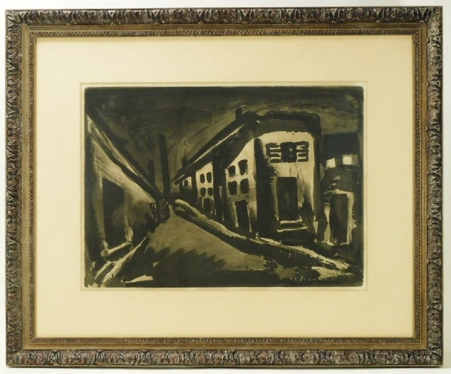 Georges Rouault 'Solitary Man (Street)' Framed Etching 1922: Georges Rouault 'Solitary Man (Street)' Framed Etching 1922 Experience the vibrant energy of Georges Rouault's Fauvist masterpiece, 'Solitary Man (Street)', created in 1922. This large etching is sign