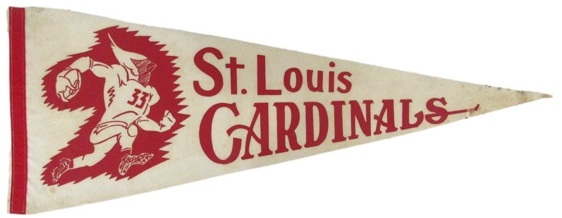 196752 Vintage 1950's St. Louis Cardinals Football Felt Pennant 12x30: 196752 Vintage 1950's St. Louis Cardinals Football Felt Pennant 12x30 A true piece of sports history, this vintage 1950s St. Louis Cardinals football felt pennant is a rare find for any NFL enthusiast