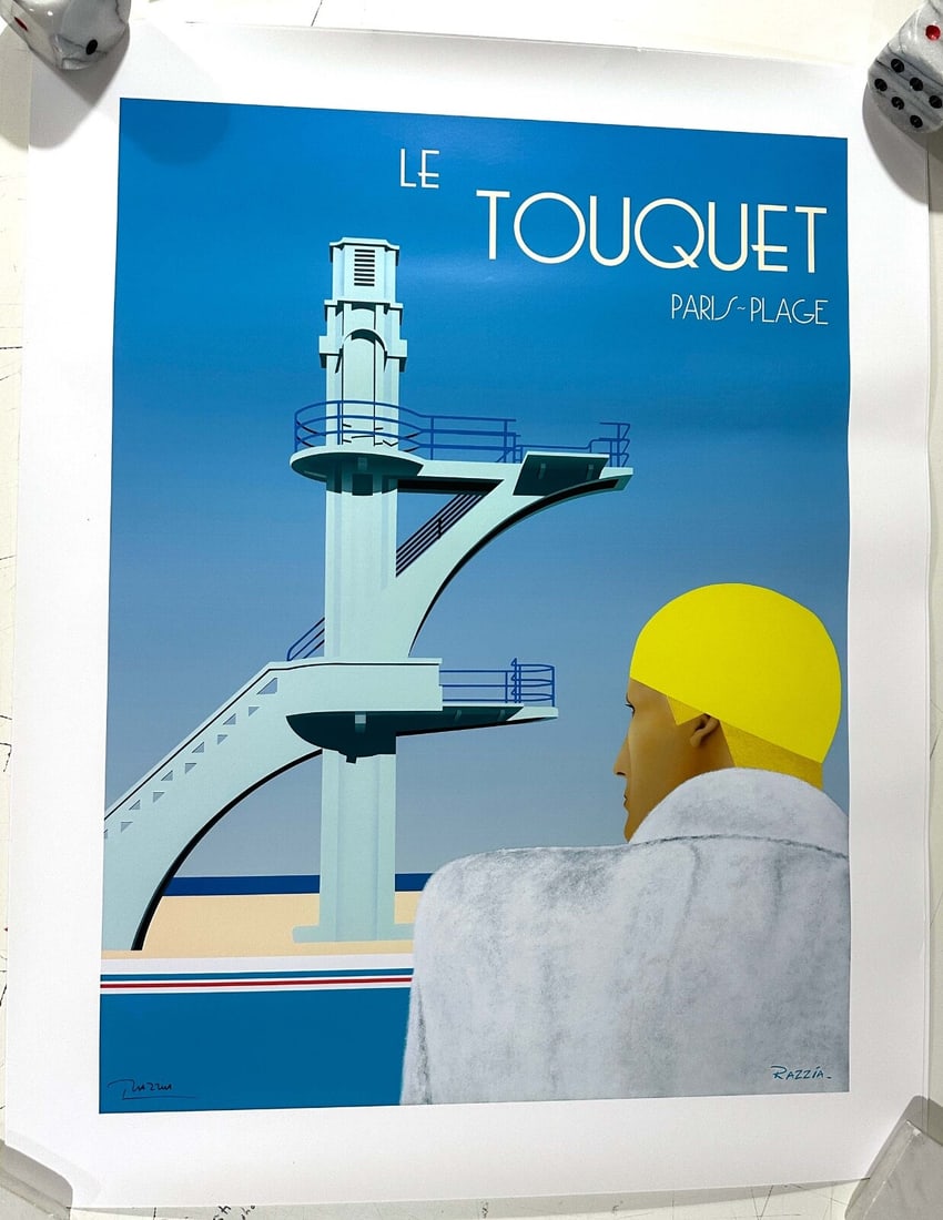 Razzia Le Touquet Plage Paris Hand Signed Original Ravel France: Razzia Le Touquet Plage Paris Hand Signed Original Ravel France Experience the beauty of Razzia's signature style with this stunning original poster, 'Le Touquet Plage', signed by the artist in 2009.