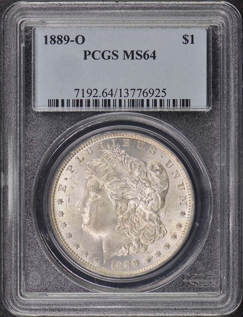 1889-O $1 Morgan Dollar MS64 (PCGS): 1889-O $1 Morgan Dollar MS64 (PCGS) Experience the beauty of the 1889-O Morgan Dollar, certified MS64 by PCGS, in pristine uncirculated condition. This rare coin is a testament to the skill of the Phi