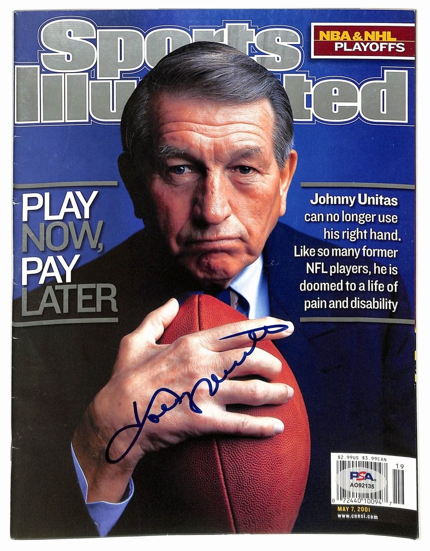 DNA Johnny Unitas HOF Signed 5/ 7/ 2001 Sports Illustrated Magazine NOLABEL PSA/: DNA Johnny Unitas HOF Signed 5/ 7/ 2001 Sports Illustrated Magazine NOLABEL PSA/ Get ready to own a piece of football history with this autographed Sports Illustrated magazine from 2001, signed by the